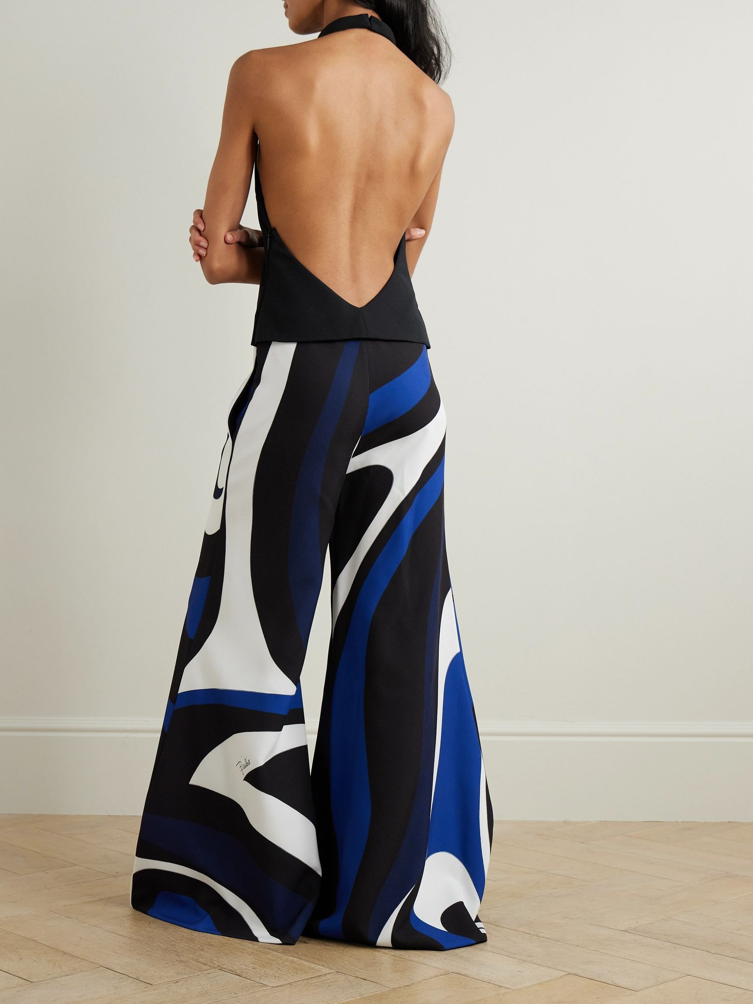 Printed cady halterneck jumpsuit Navy - 3