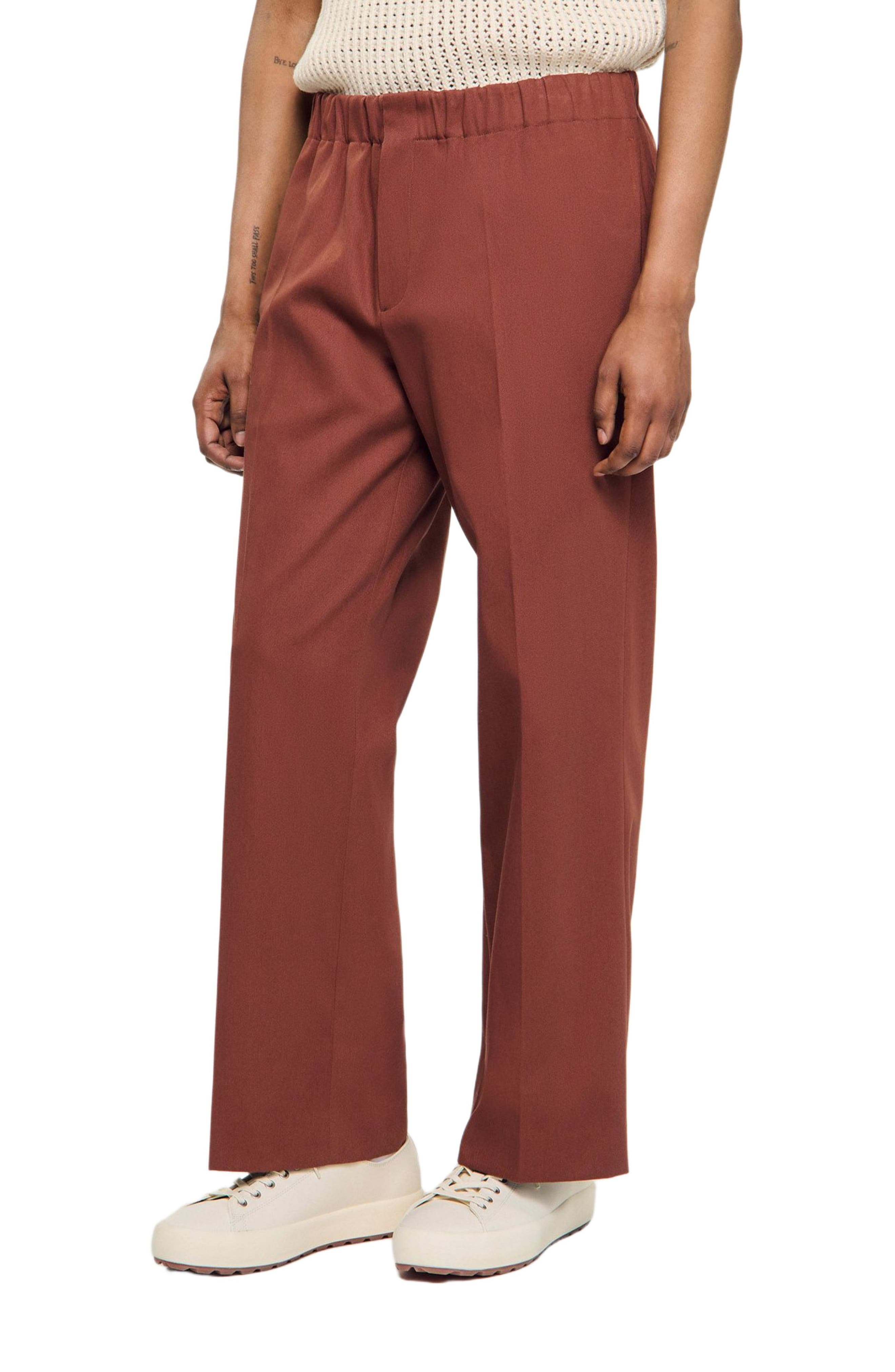 SANDRO Elasticated wide-leg cotton trousers in Terra at Nordstrom - 3