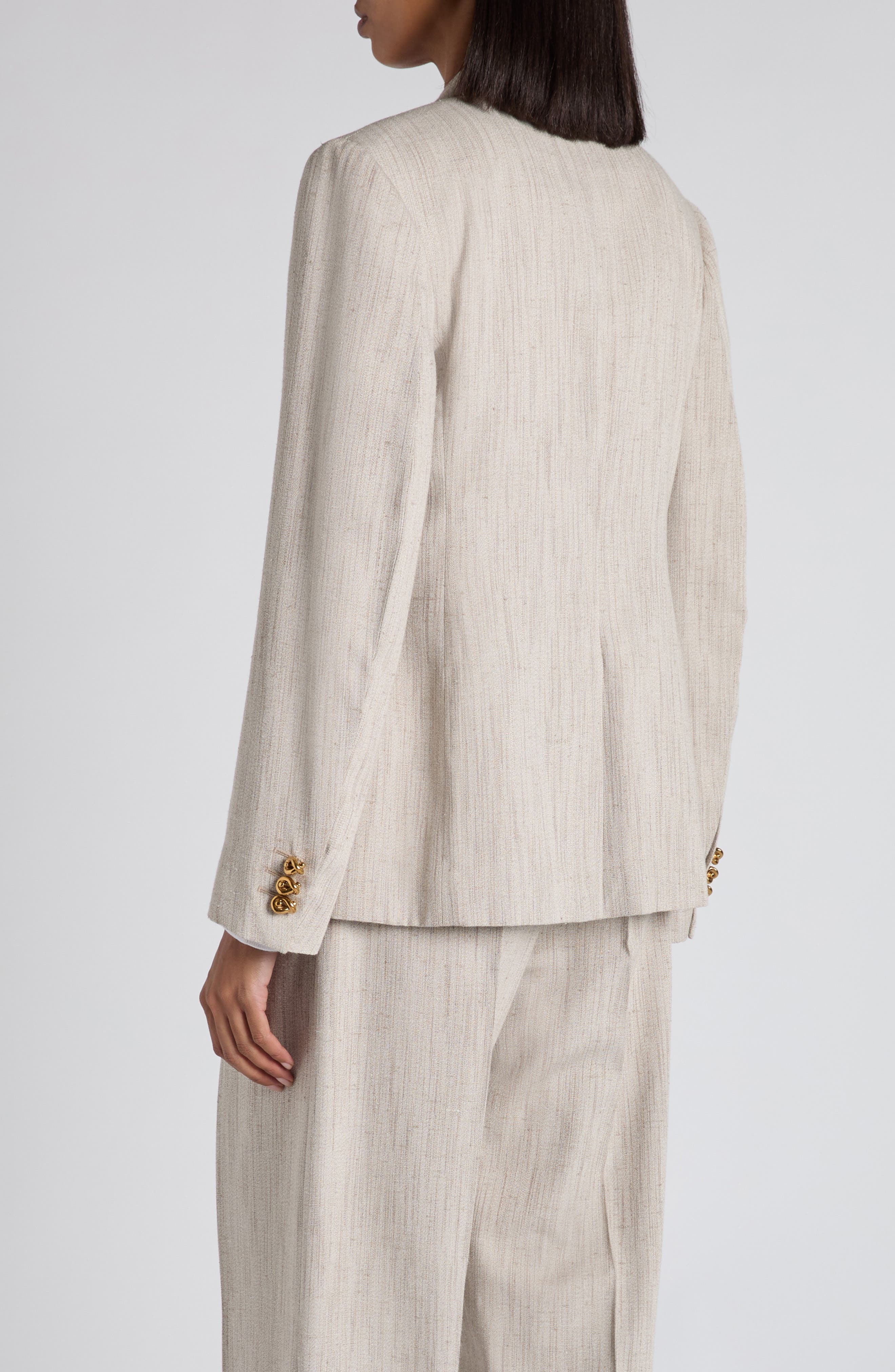 Bottega Veneta Knot Button Textured Blazer in 2674 Grey Putty at Nordstrom - 3