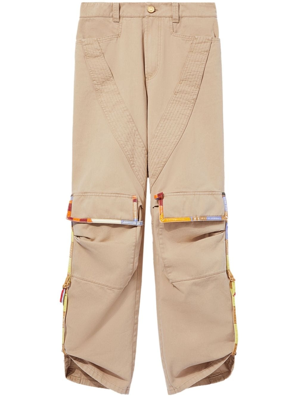 patterned-trim cotton cargo trousers - 1