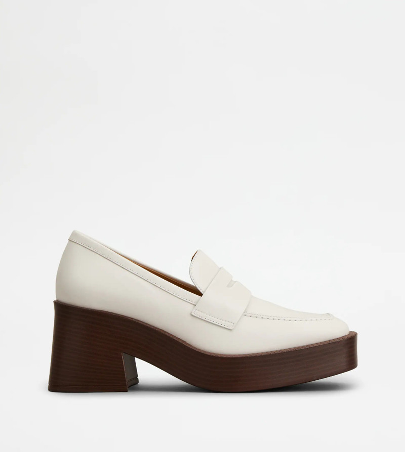 PLATFORM LOAFERS IN LEATHER - WHITE - 1