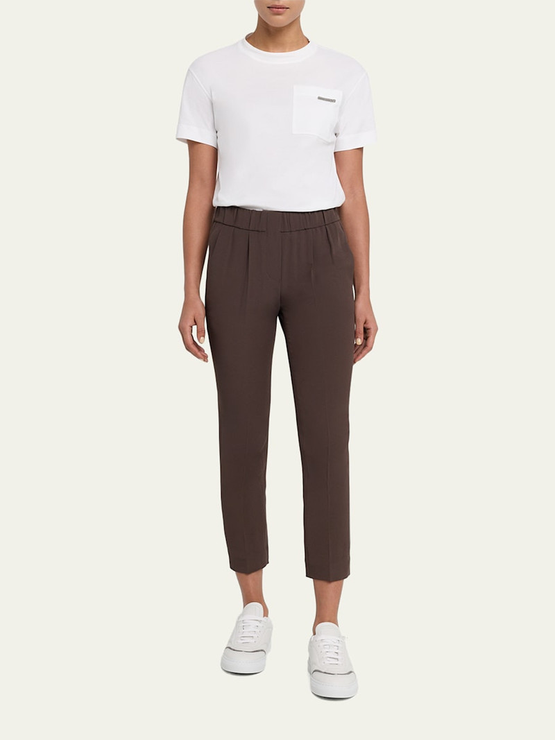 Brunello Cucinelli Silk Crepe Cady Straight-leg Ankle Pull-On Pants outlook