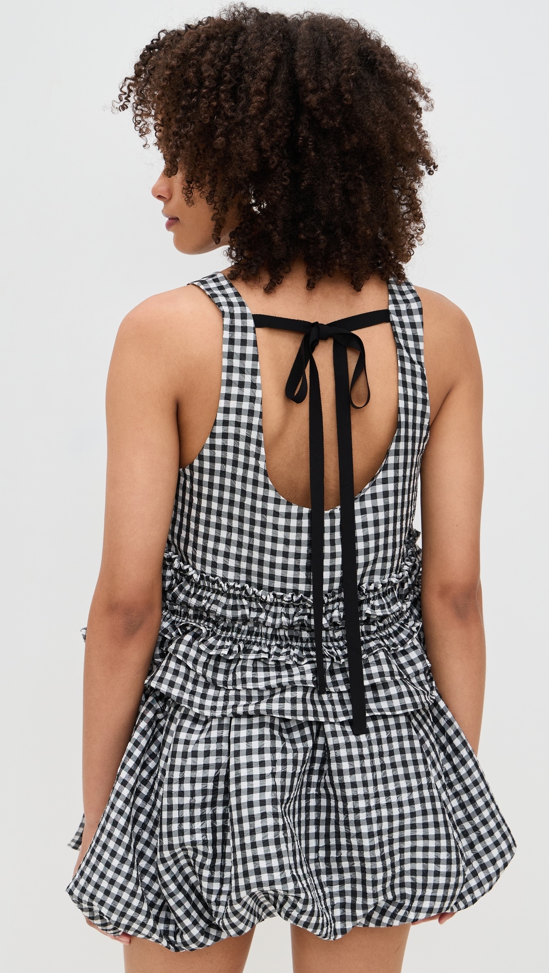 Crinkled Taffeta Check Frill Top - 2