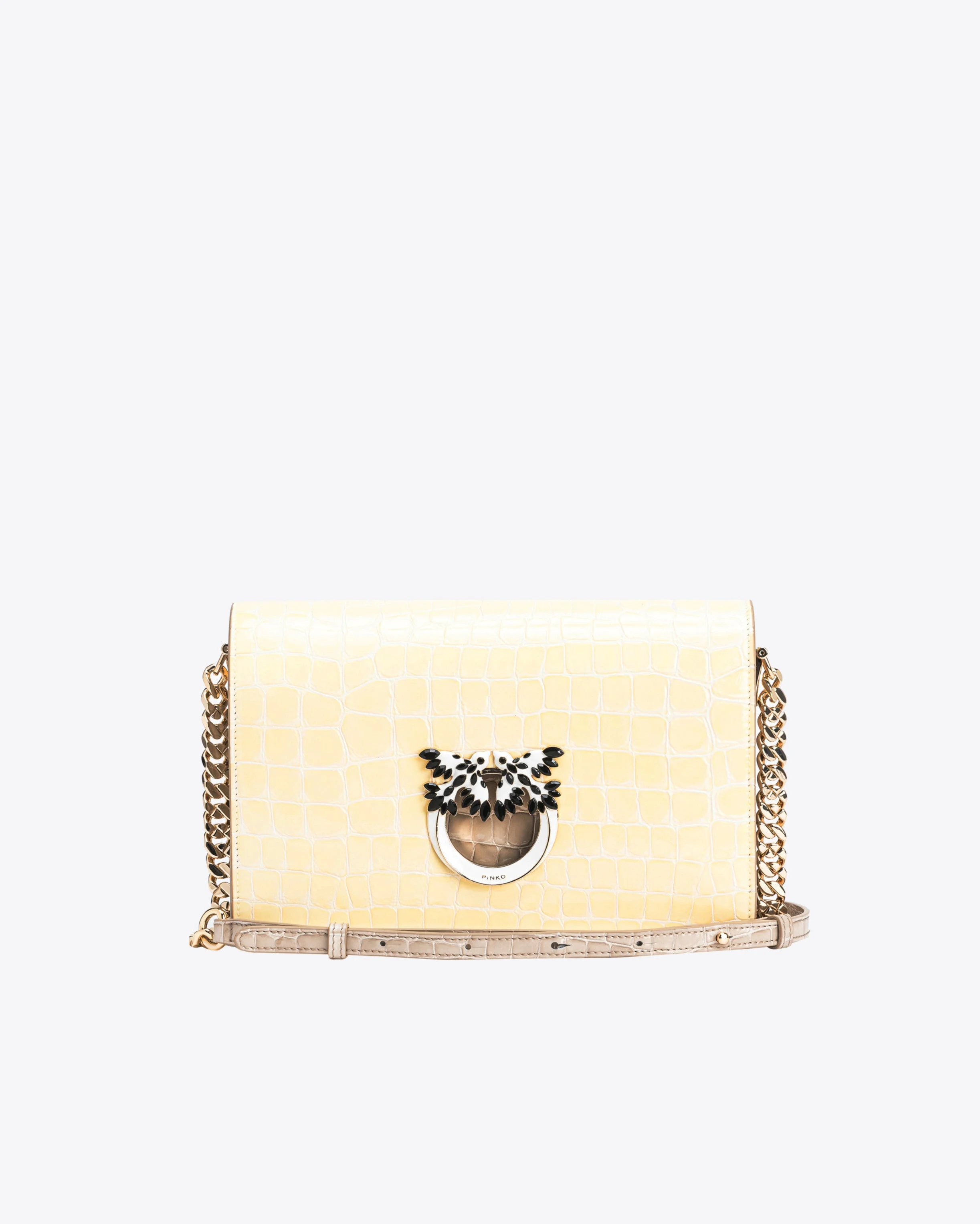 PINKO GALLERIA CLASSIC LOVE BAG CLICK IN SHINY TWO-TONE CROCODILE-PRINT LEATHER - 1