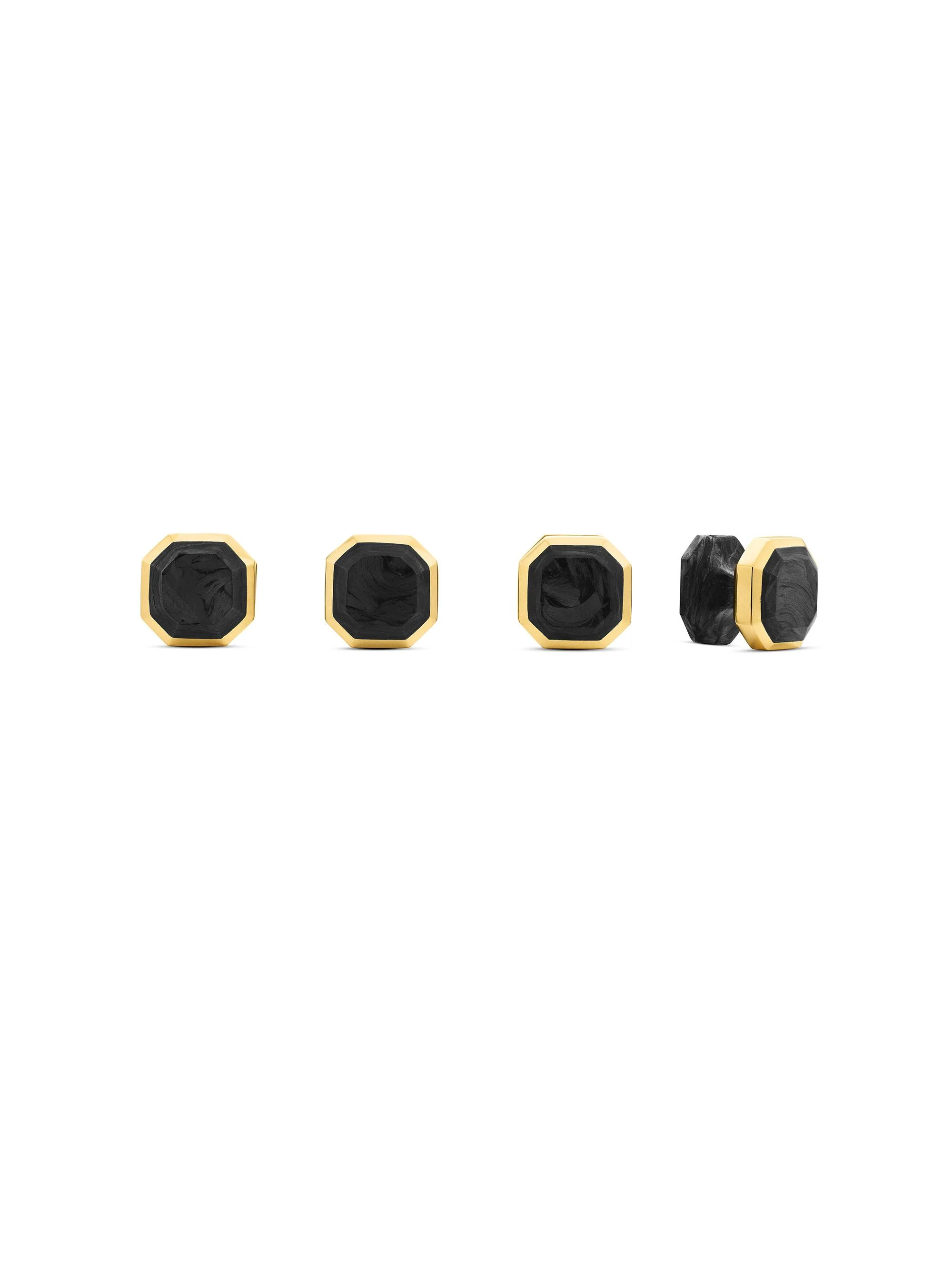Men's Forged Carbon Tuxedo Studs in 18K Yellow Gold - Forged Carbon - 1