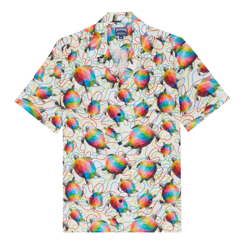 Men Linen Bowling Shirt Tortugas - Vilebrequin x Okuda San Miguel 1