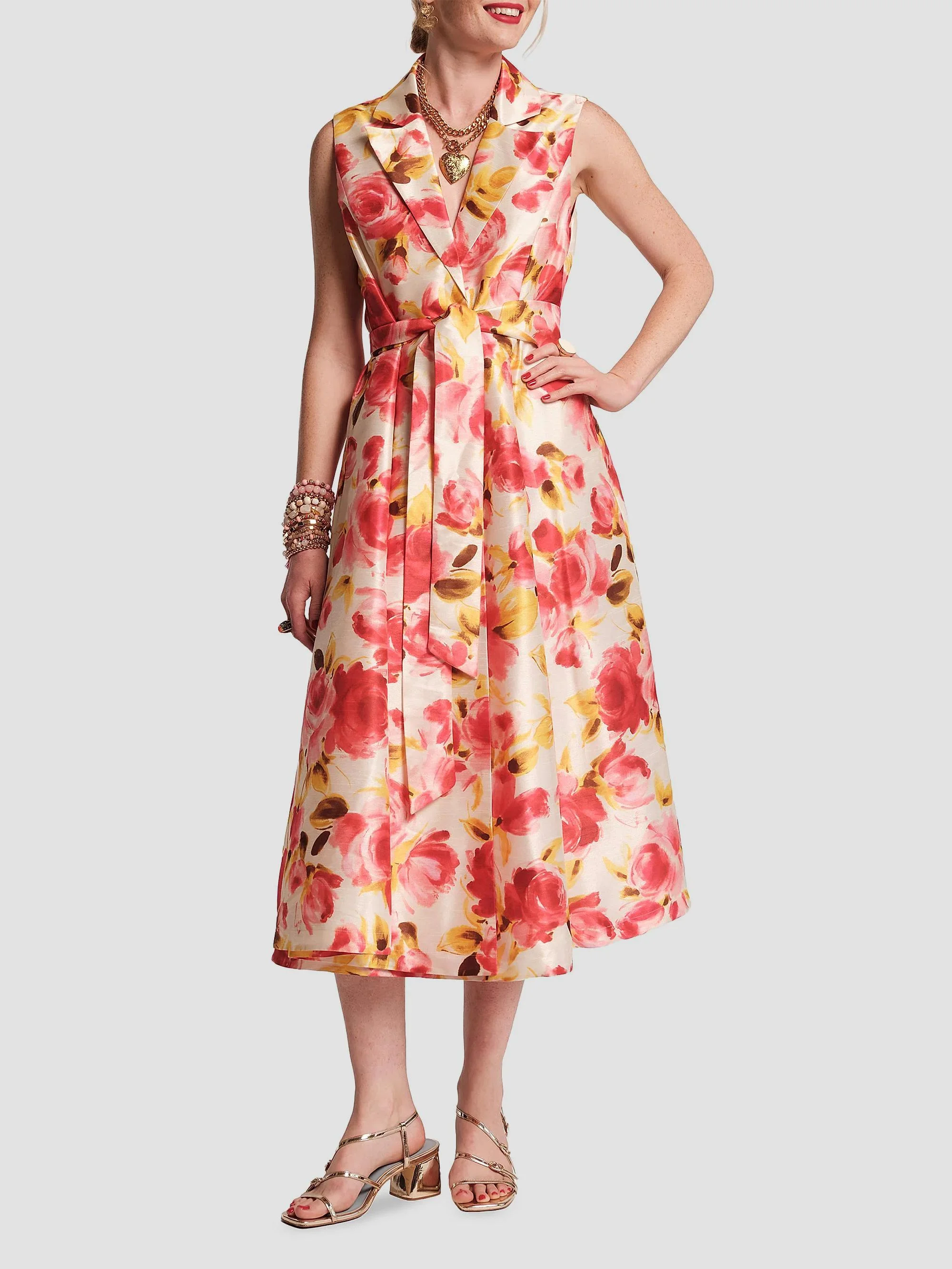 Women's Lucia Floral Tie-Waist Midi-Dress - Oyster Pink Multi - 1