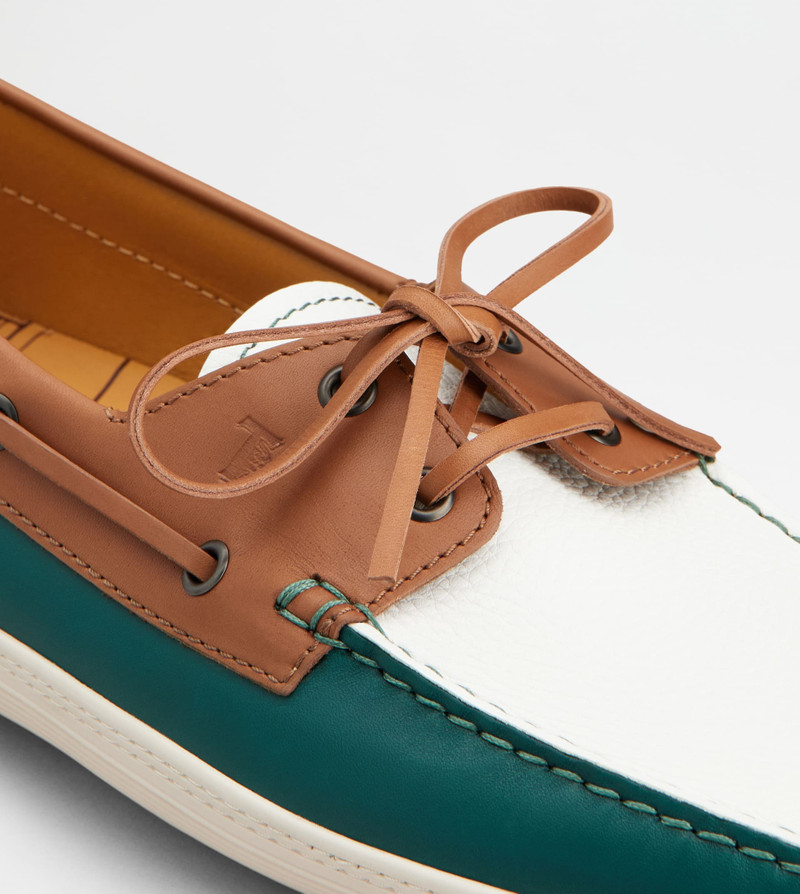 BOAT SHOES IN LEATHER - GREEN, BROWN, WHITE 6