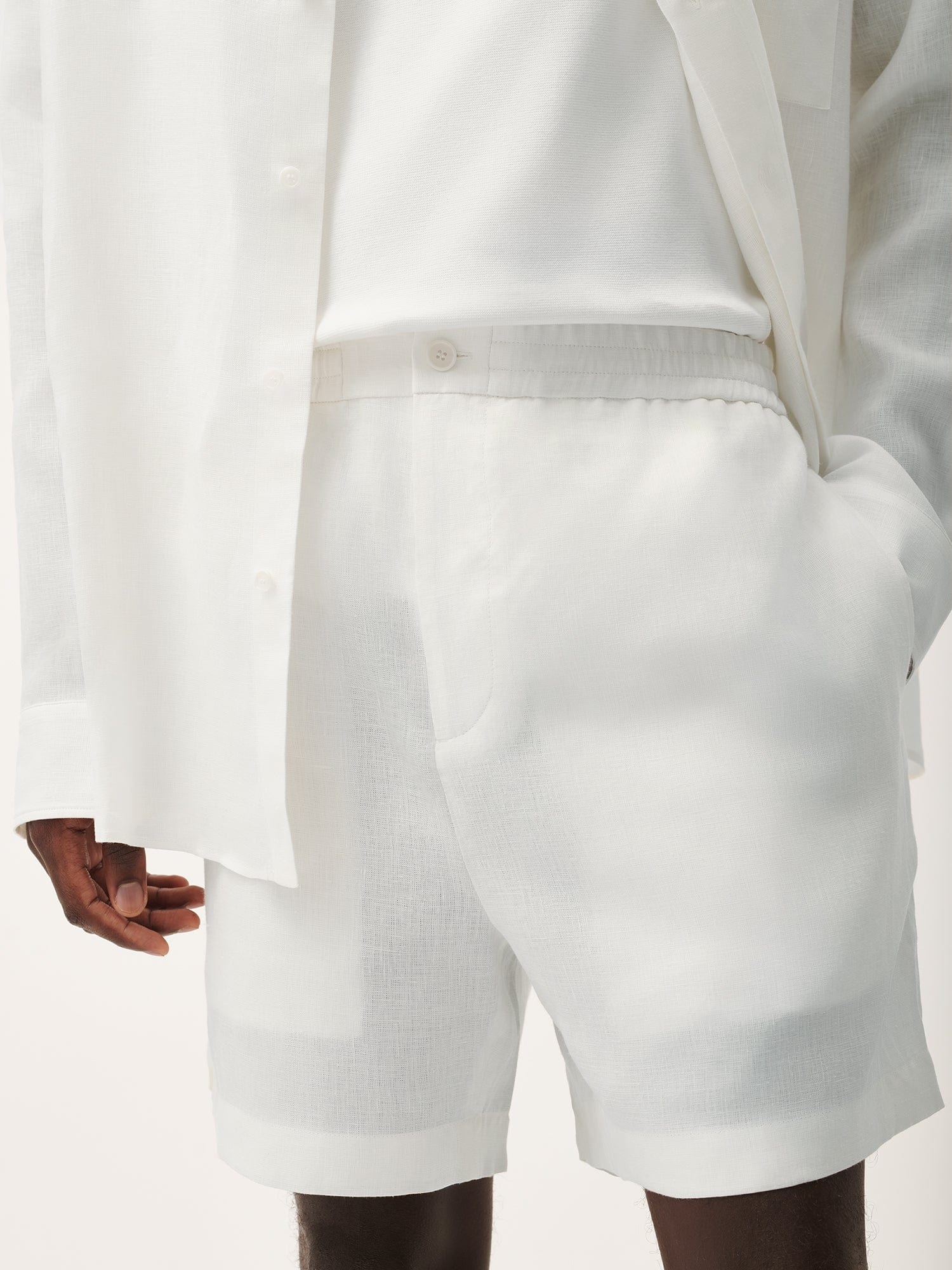Mens DNA Aloe Linen Mid Length Shorts - Off-White - 4