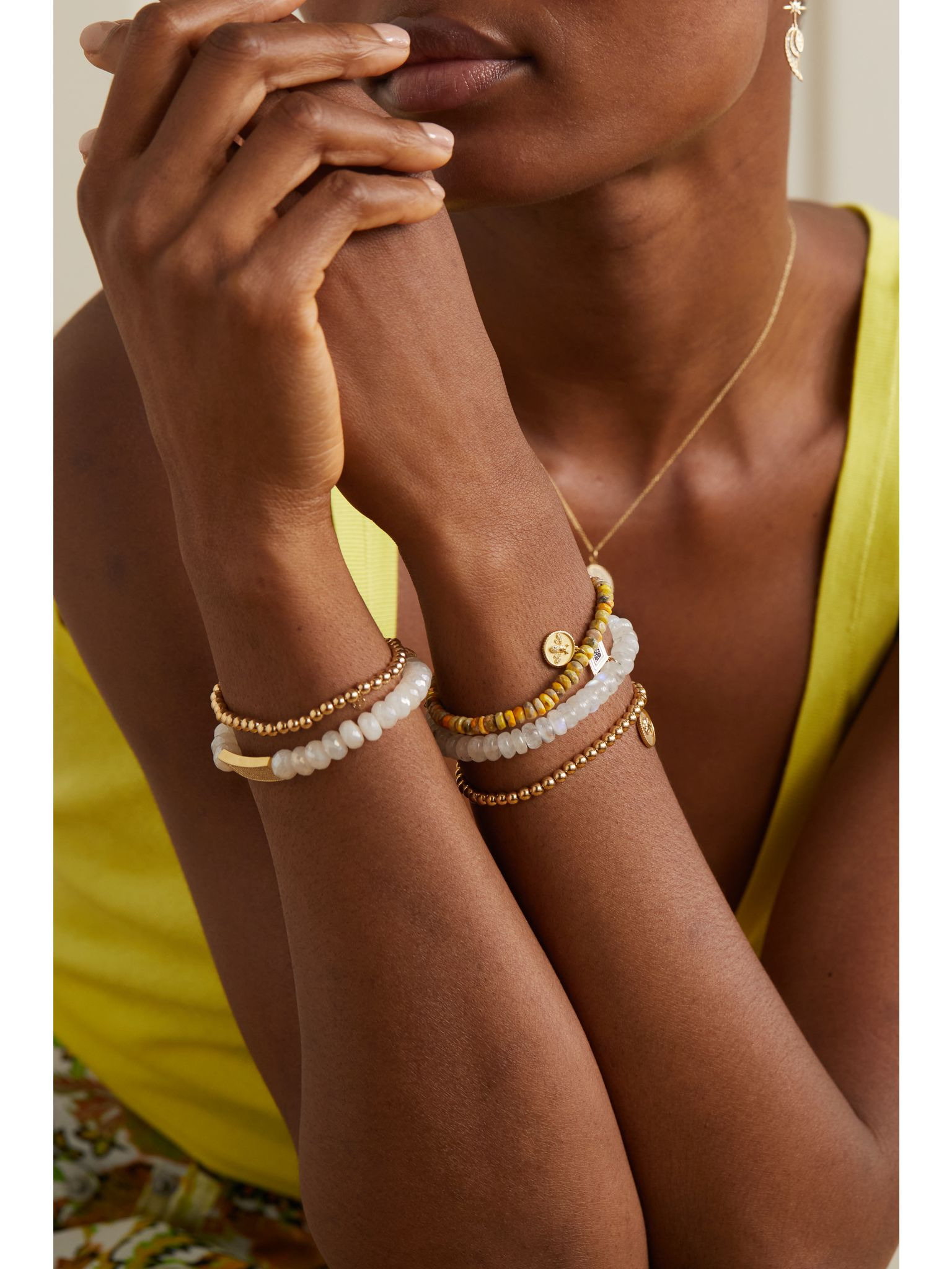 Tiny Bee 14-karat gold, jasper and diamond bracelet Mustard - 5