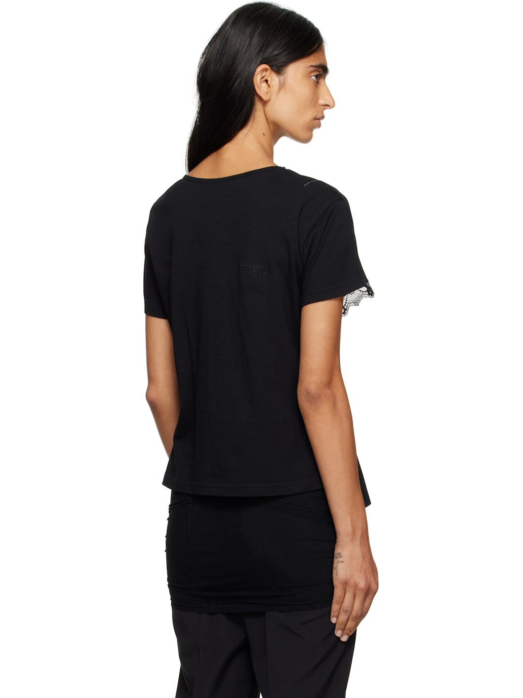 Black Cotton Jersey & Lace T-shirt - 3