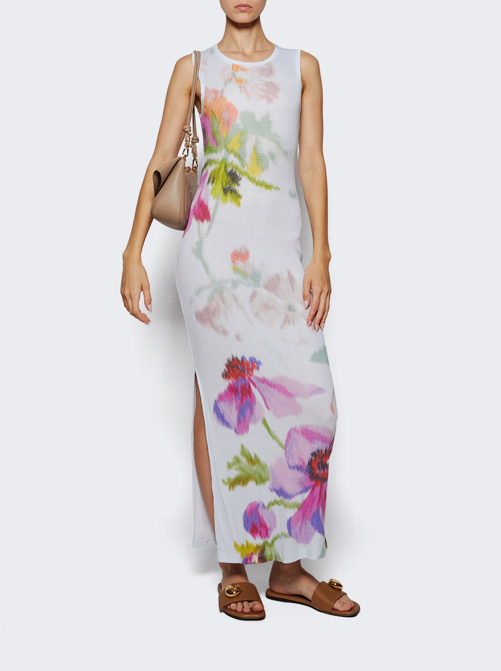 Silk And Cotton Tank Dress Light Blue Floral - 5