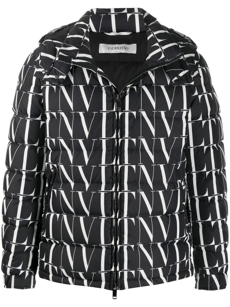 VLTN print hooded down jacket - 1