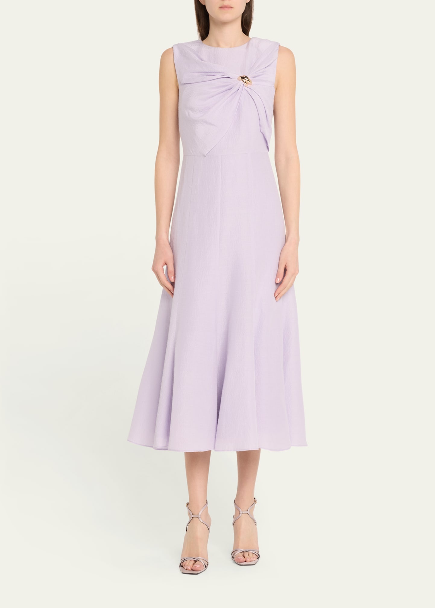 Draped Silk Jacquard Midi Dress - 2