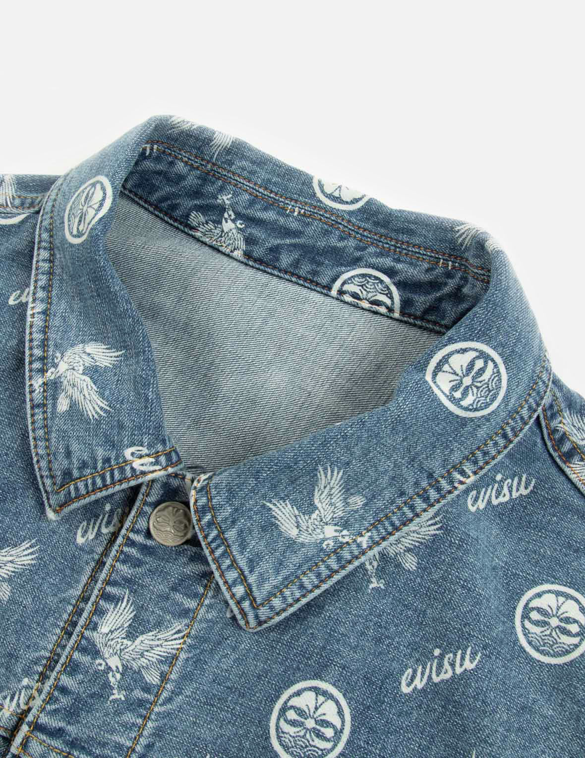 EAGLE AND KAMON ALLOVER DISCHARGED PRINT DENIM JACKET - 7