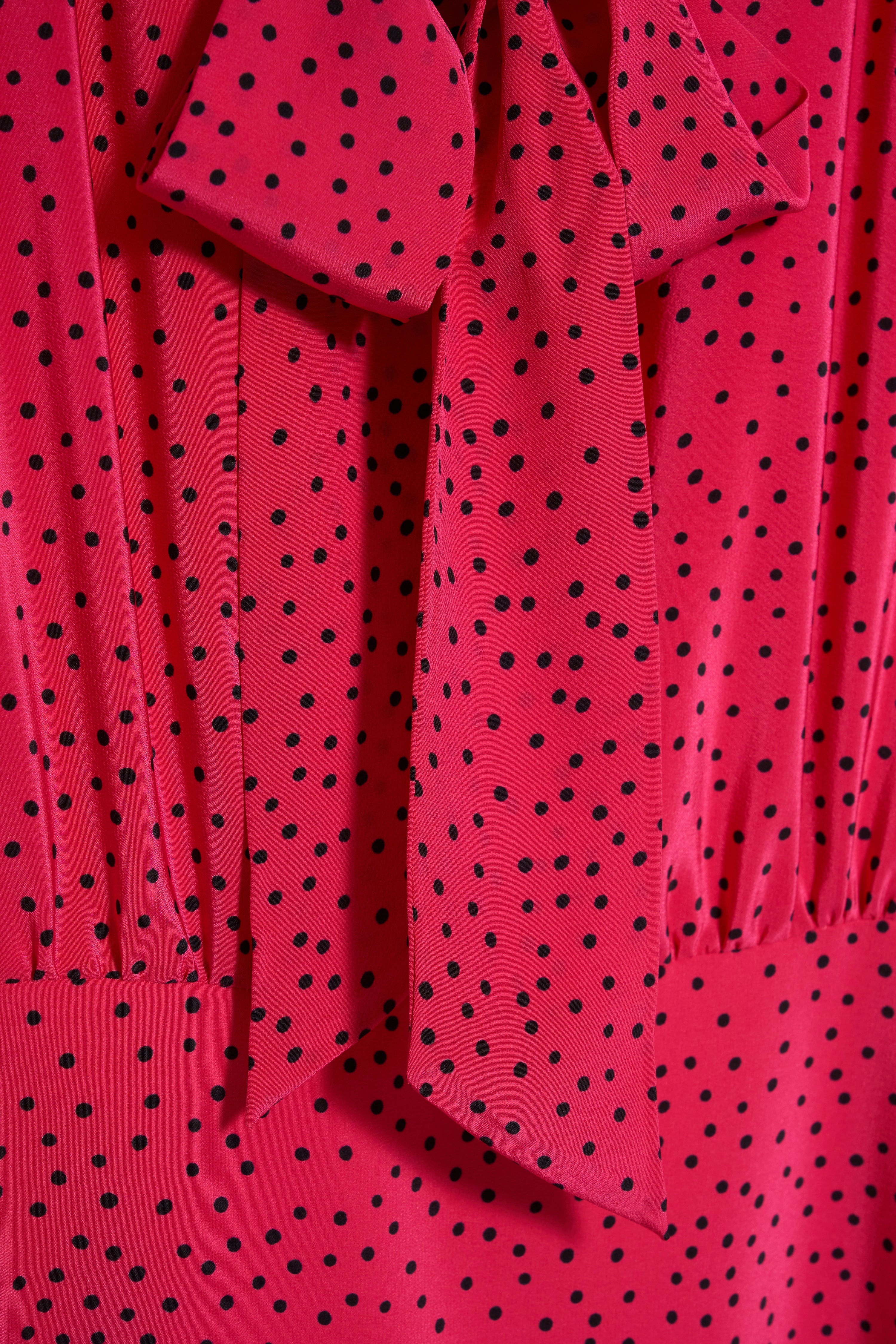 POLKA DOT SILK PLEATED DRESS WITH BOW - 3