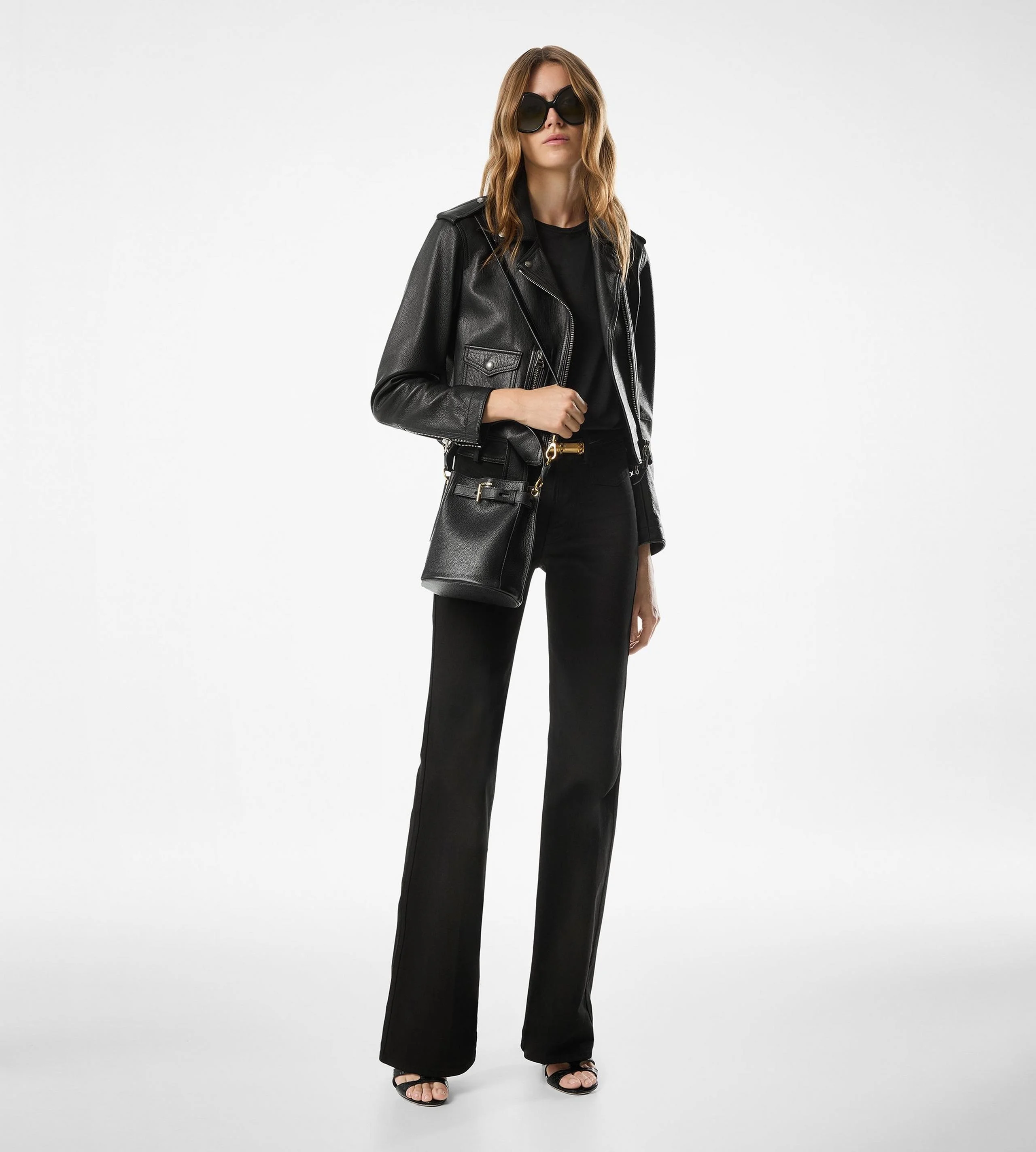 SHINY PLONGE LEATHER BIKER JACKET - 1
