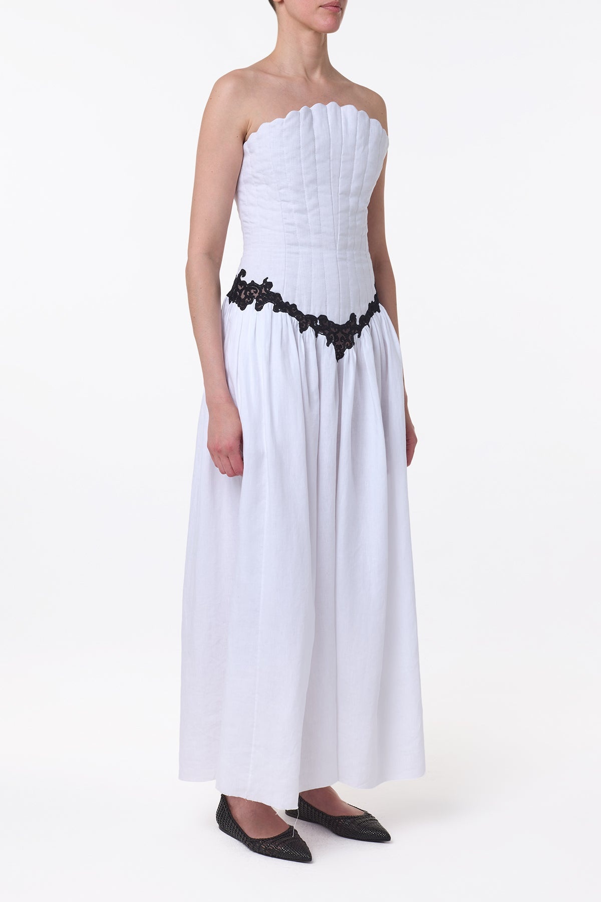 Glenn Lace Maxi Dress in White Aloe Linen - 4