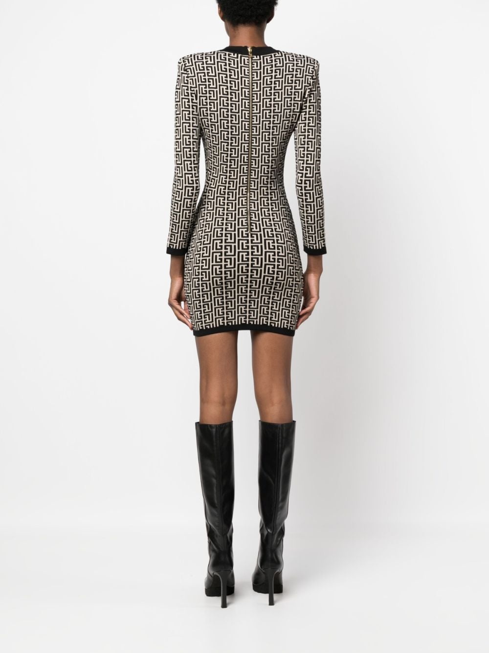 monogram-print wool-blend dress - 4