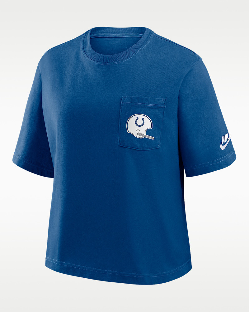 Indianapolis Colts Rewind Pocket Boxy Women's Nike NFL T-Shirt 1