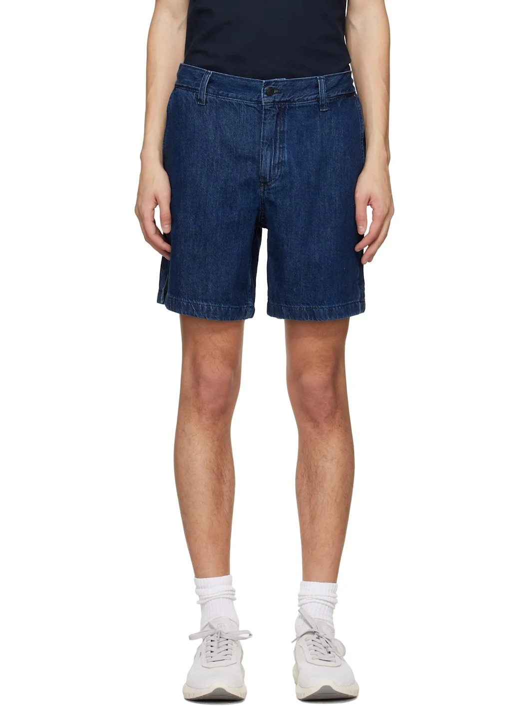 Blue Elasticized Waistband Denim Shorts - 1
