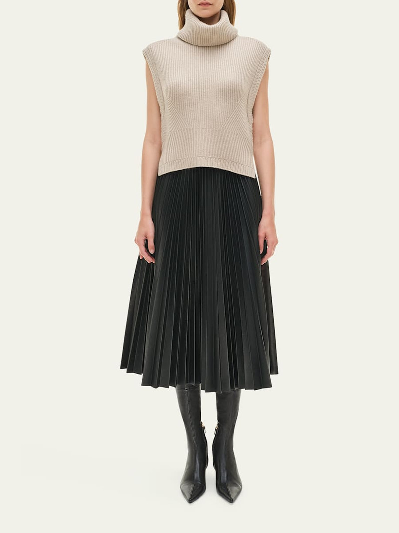 SIMKHAI Kezia Pleated Vegan Leather Midi Skirt outlook