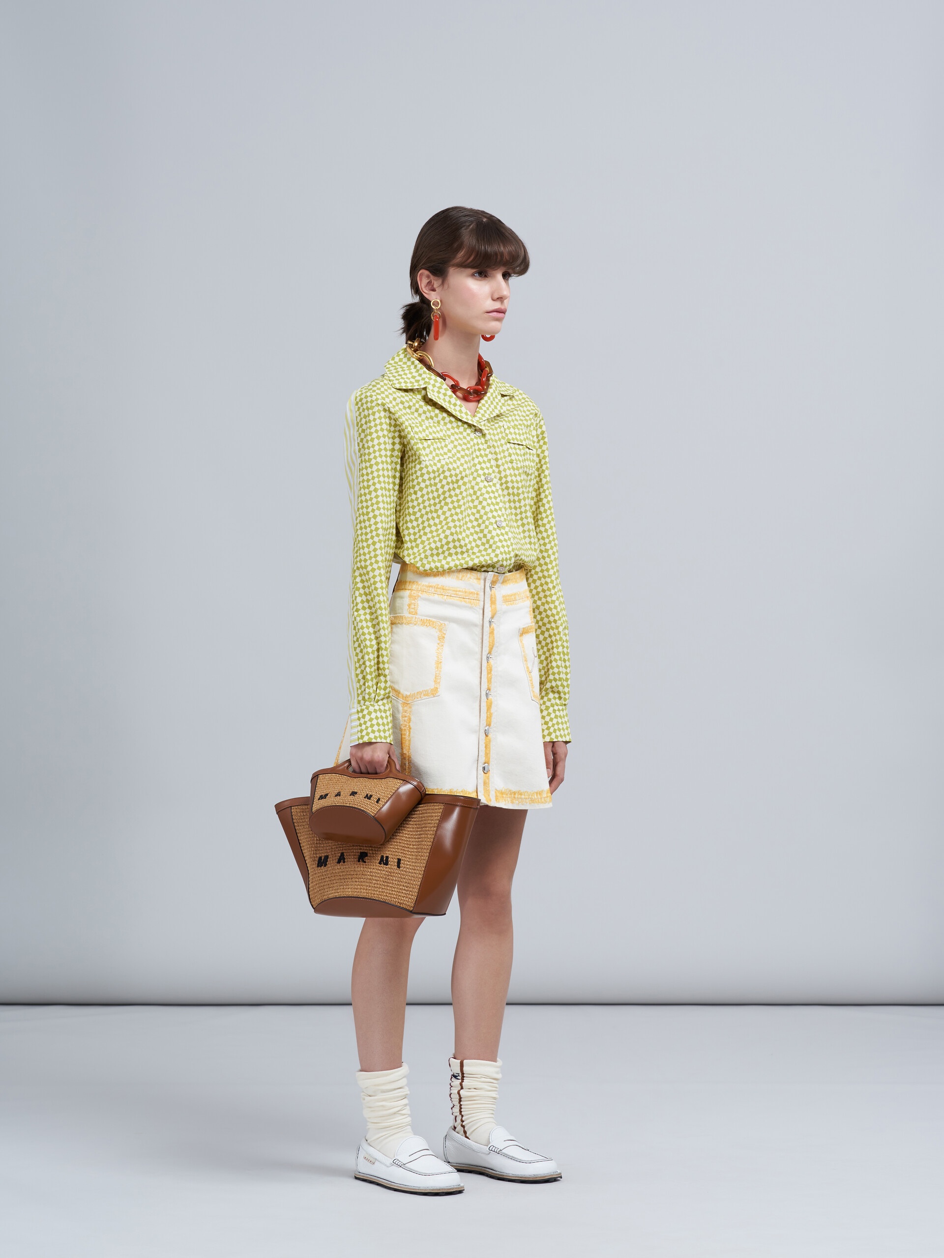 BEIGE DENIM SKIRT - 5