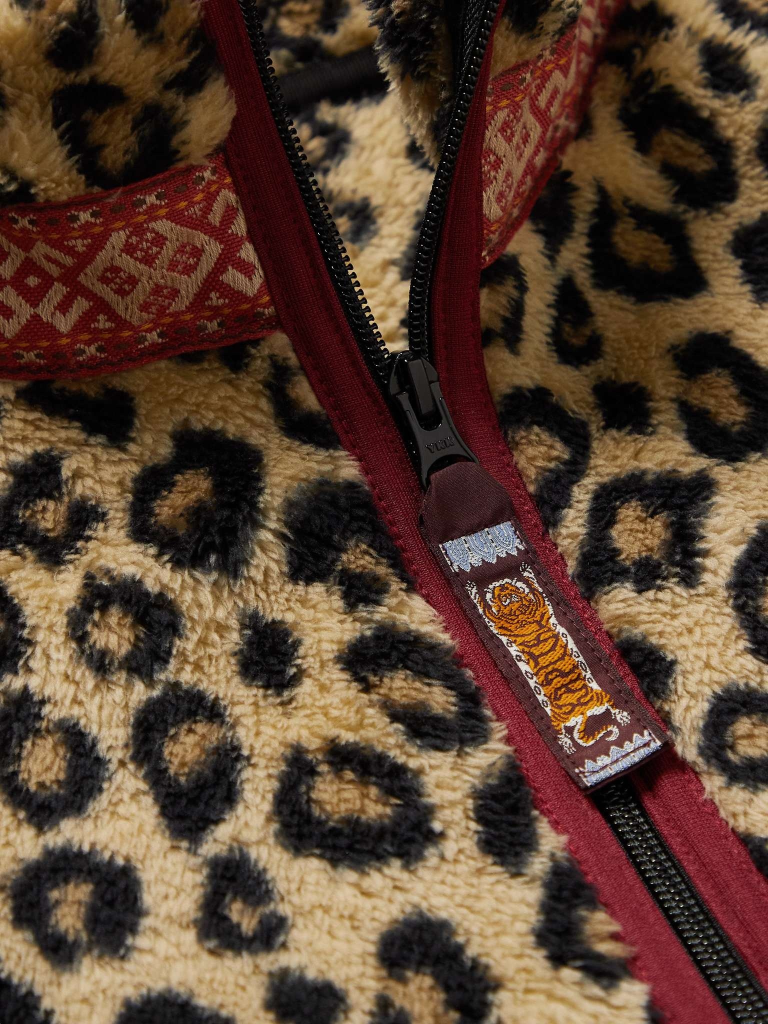 Leopard-Print Webbing-Trimmed Fleece Bomber Jacket - 5