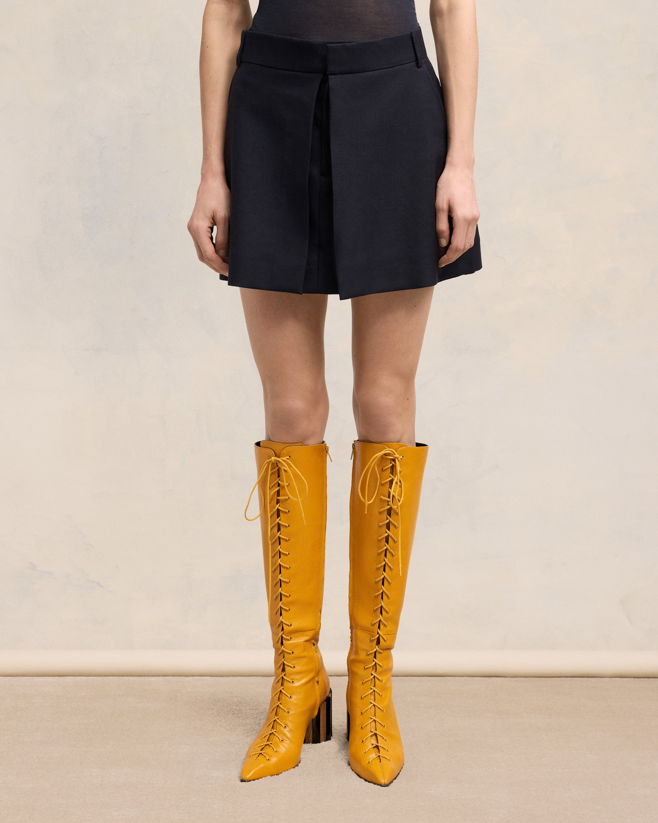 POINTED TOE LACE-UP KNEE HIGH BOOTS - 2
