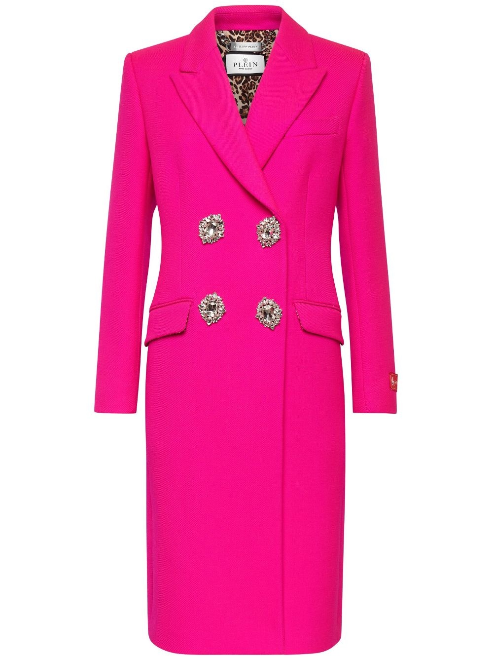 crystal-embellished wool coat - 1