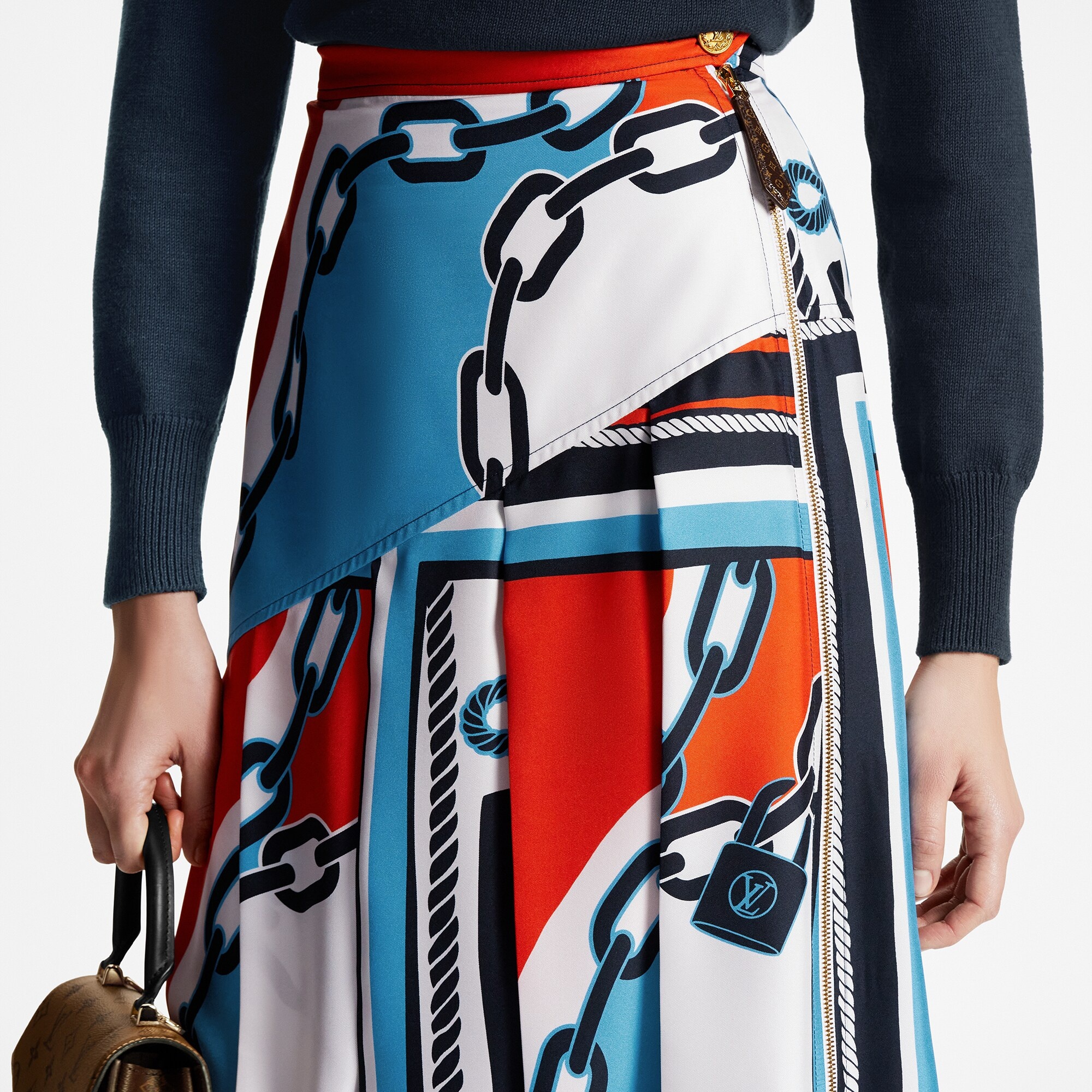 Nautical Print Asymmetrical Pleat Skirt - 4