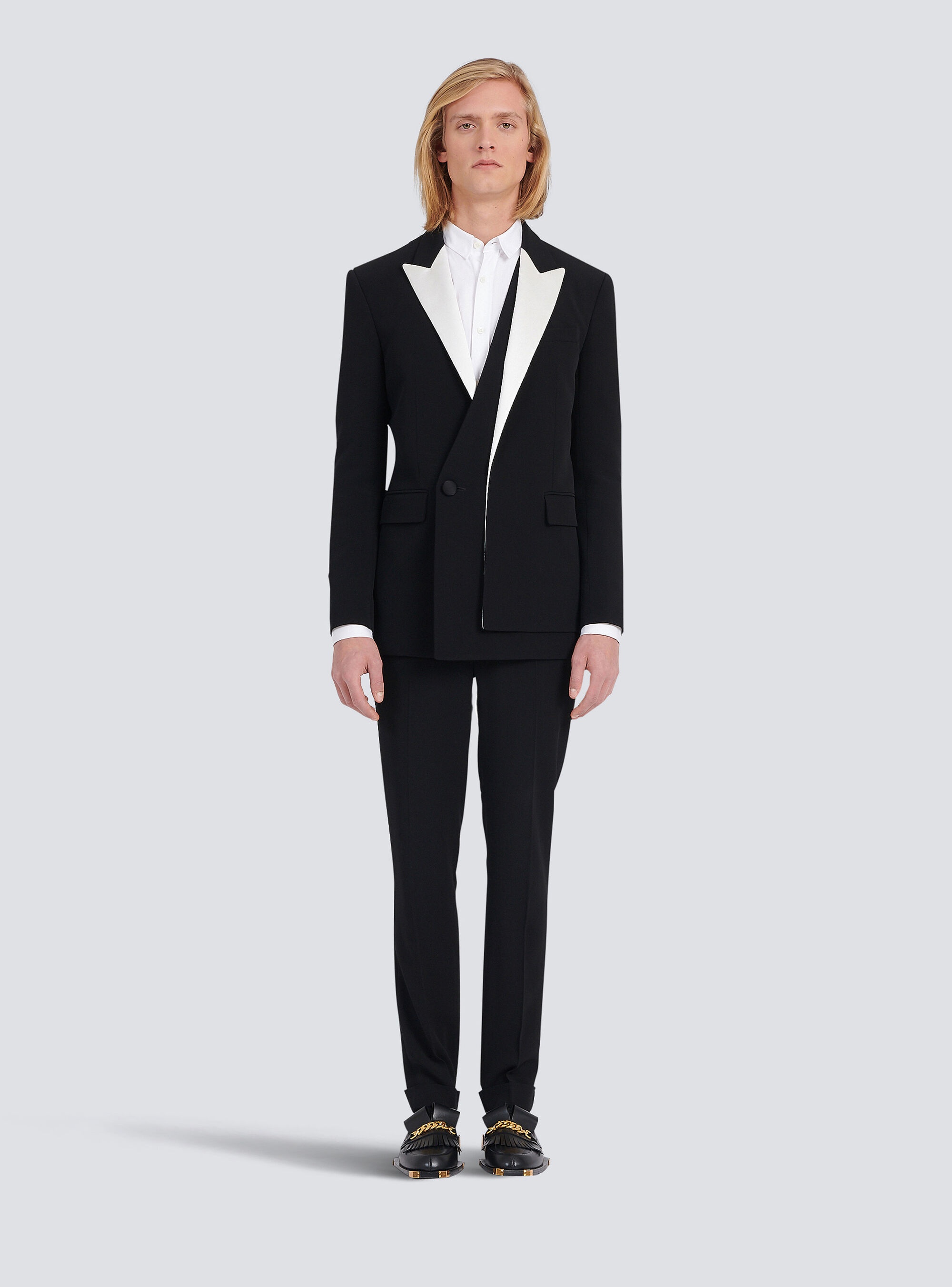 Crepe blazer with satin collar - 3
