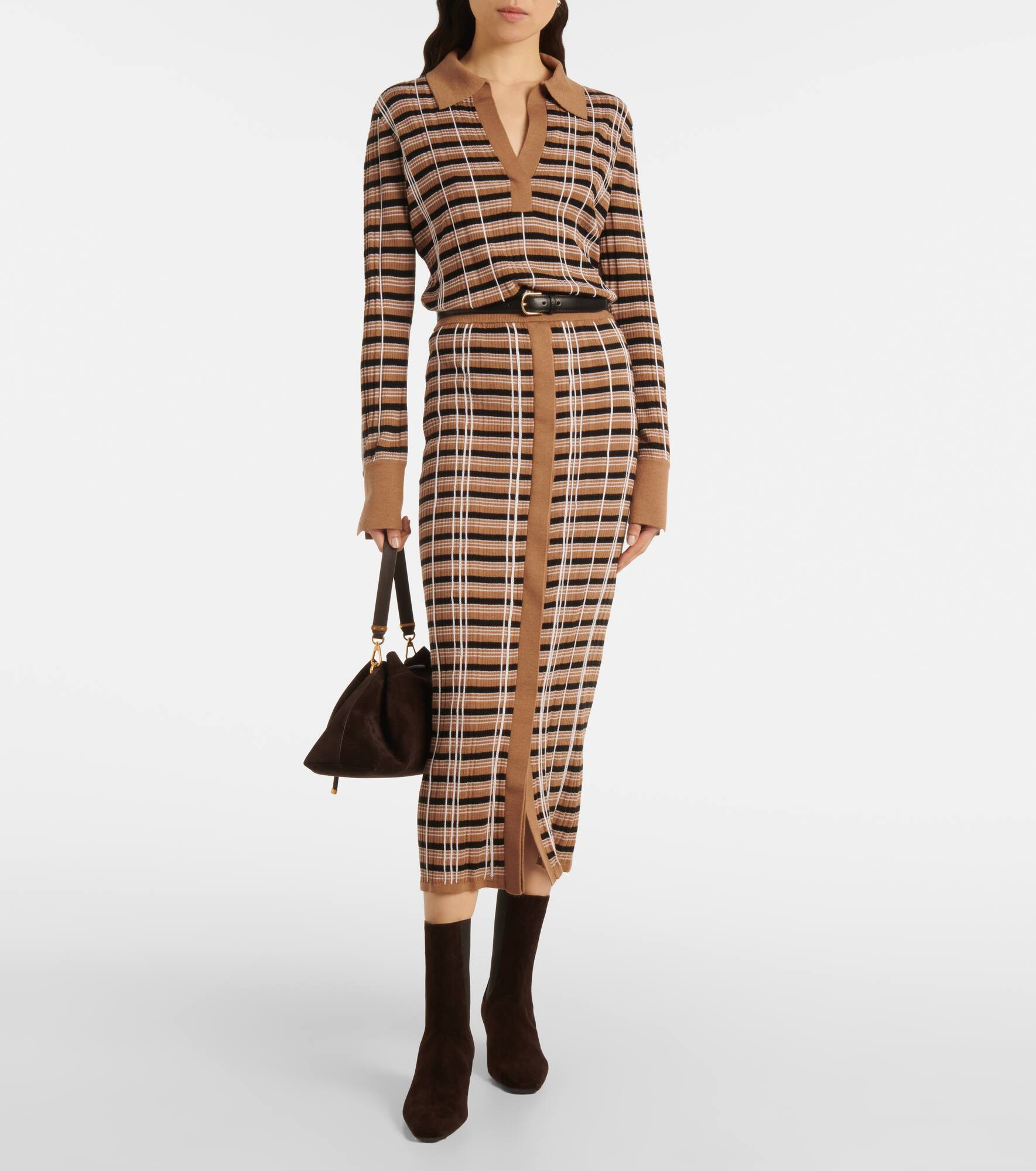 Checked wool and silk polo sweater - 2