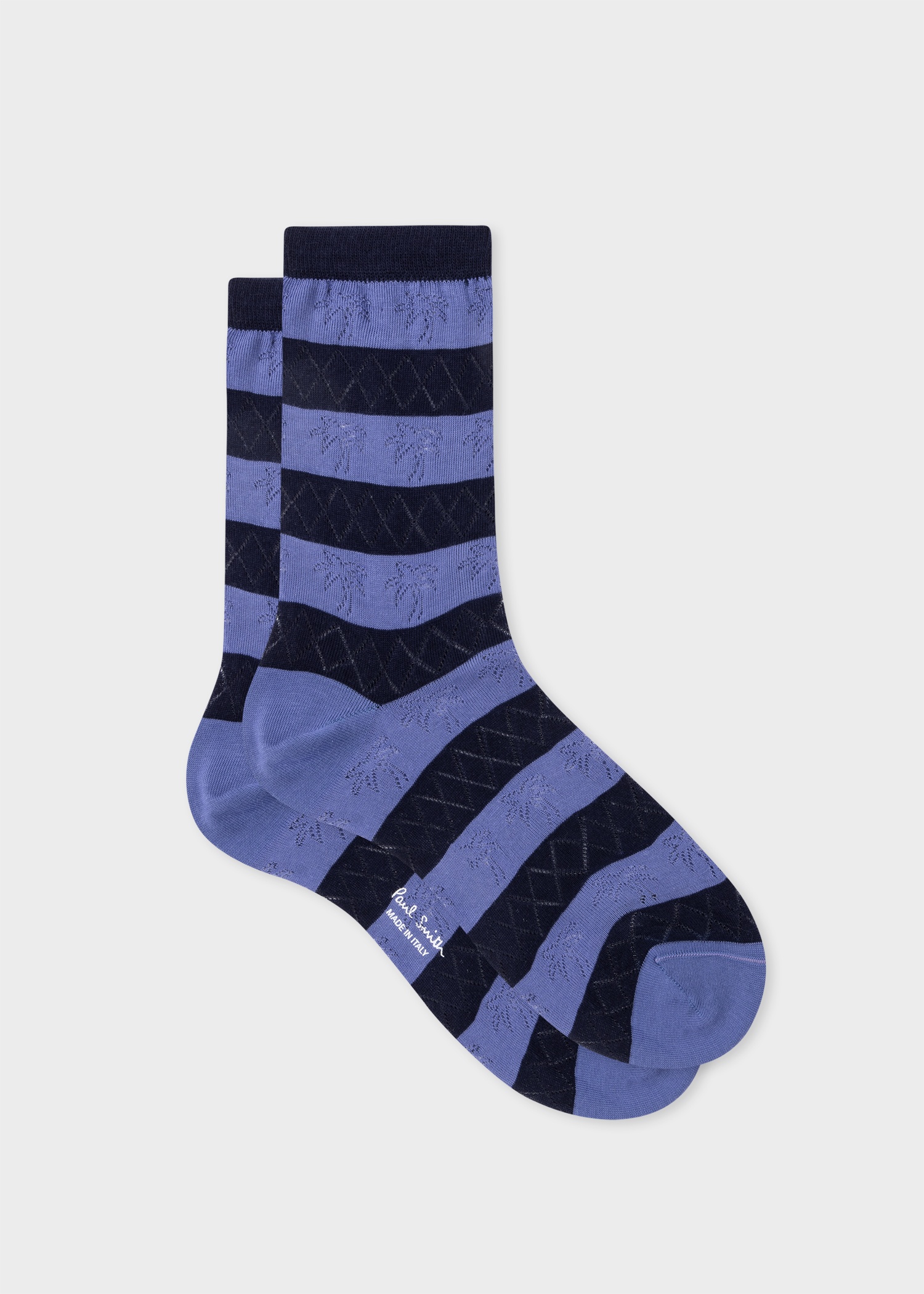 Women's Navy Stripe Crochet Pattern Socks - 1
