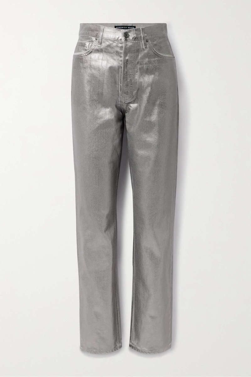 Daniela high-rise straight-leg metallic coated jeans - 1