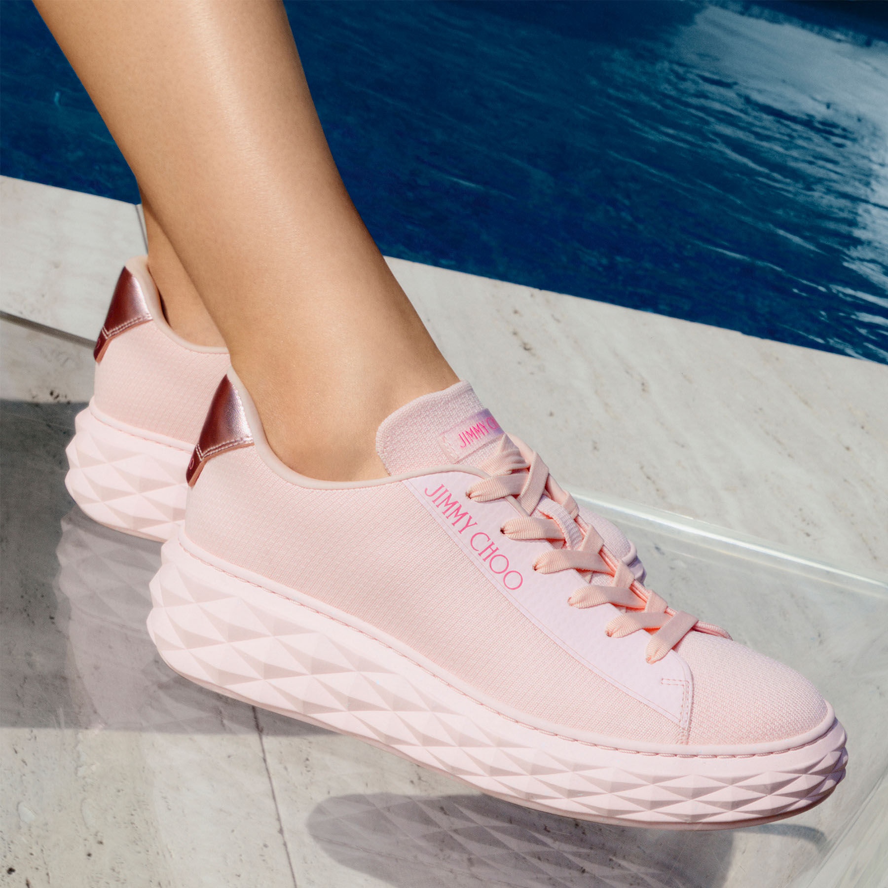 JIMMY CHOO Diamond Light Maxi/f Powder Pink Knit Low-Top
