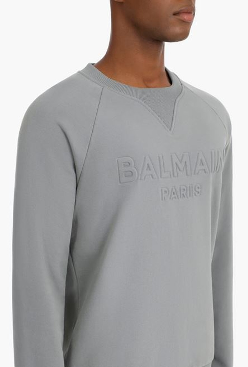 Gray cotton sweatshirt with embossed Balmain logo 6
