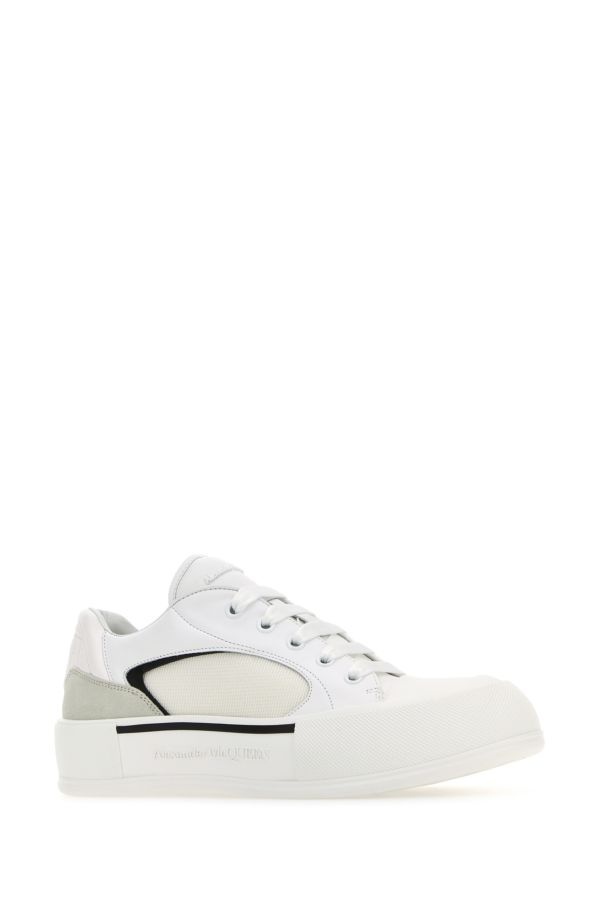 White canvas and leather Plimsoll sneakers - 2