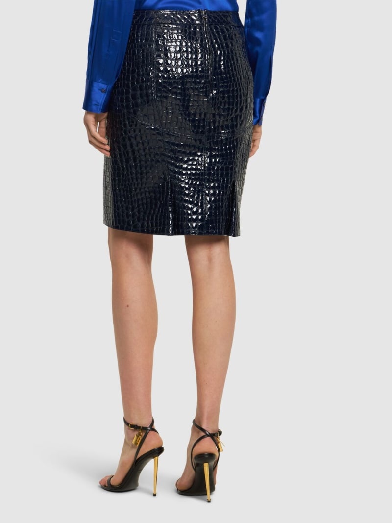 Glossy croc print leather mini skirt - 3