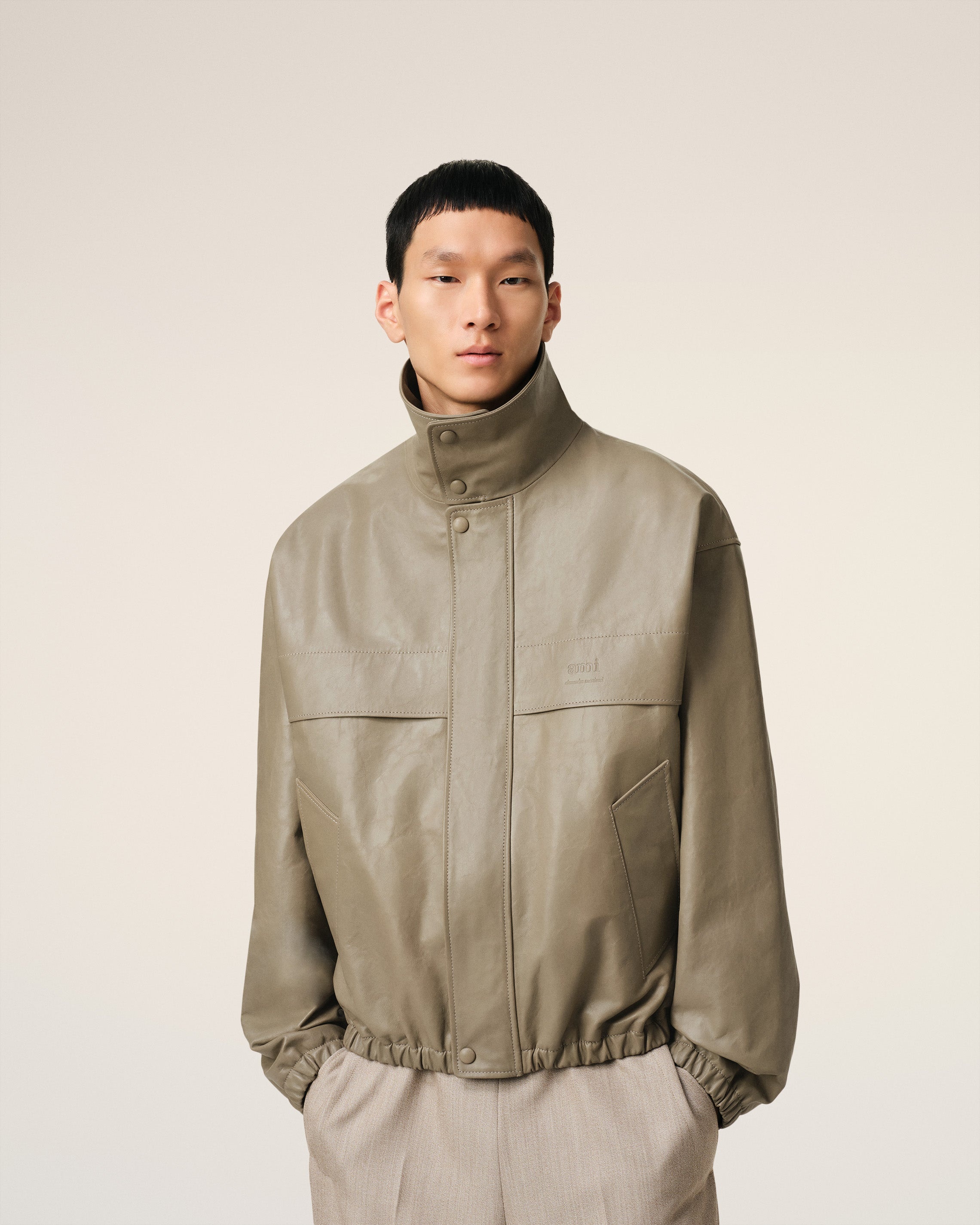 GREEN LEATHER ZIPPED JACKET - 3