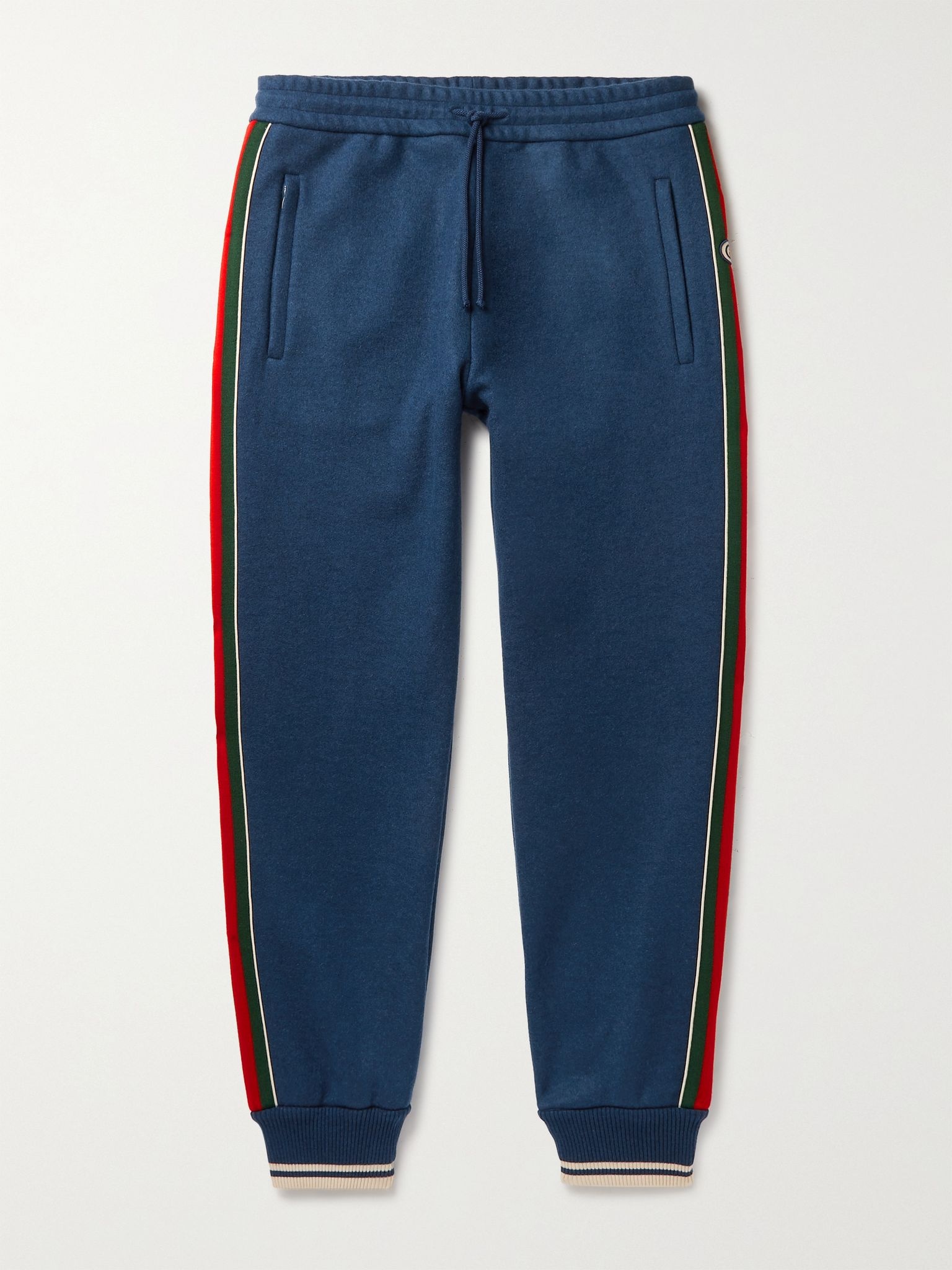 Tapered Logo-Jacquard Webbing-Trimmed Cashmere-Blend Sweatpants - 1