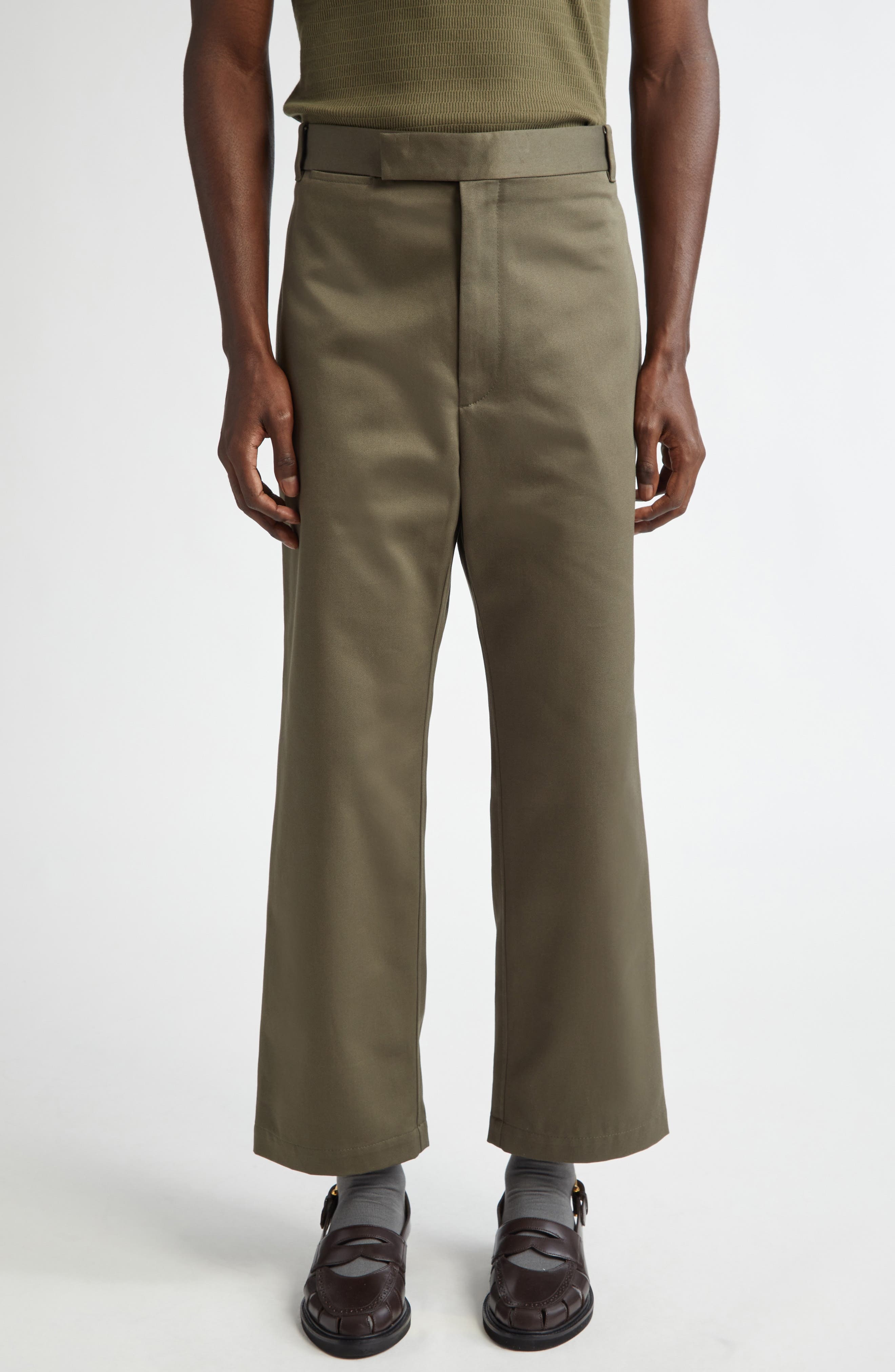Thom Browne Unconstructed Cotton Twill Trousers in Dark Green at Nordstrom - 1