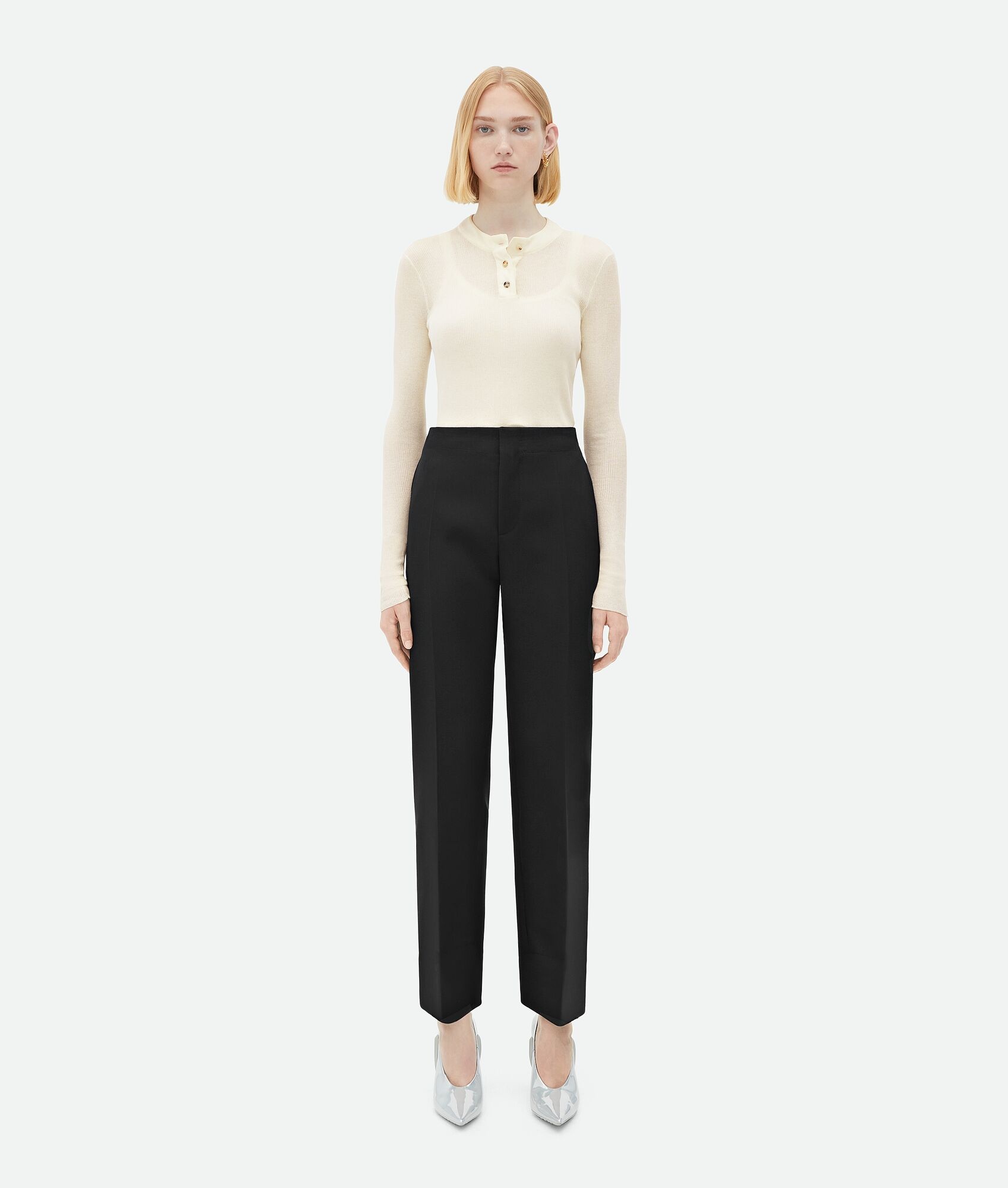 Curved Shape Wool Pants - 1