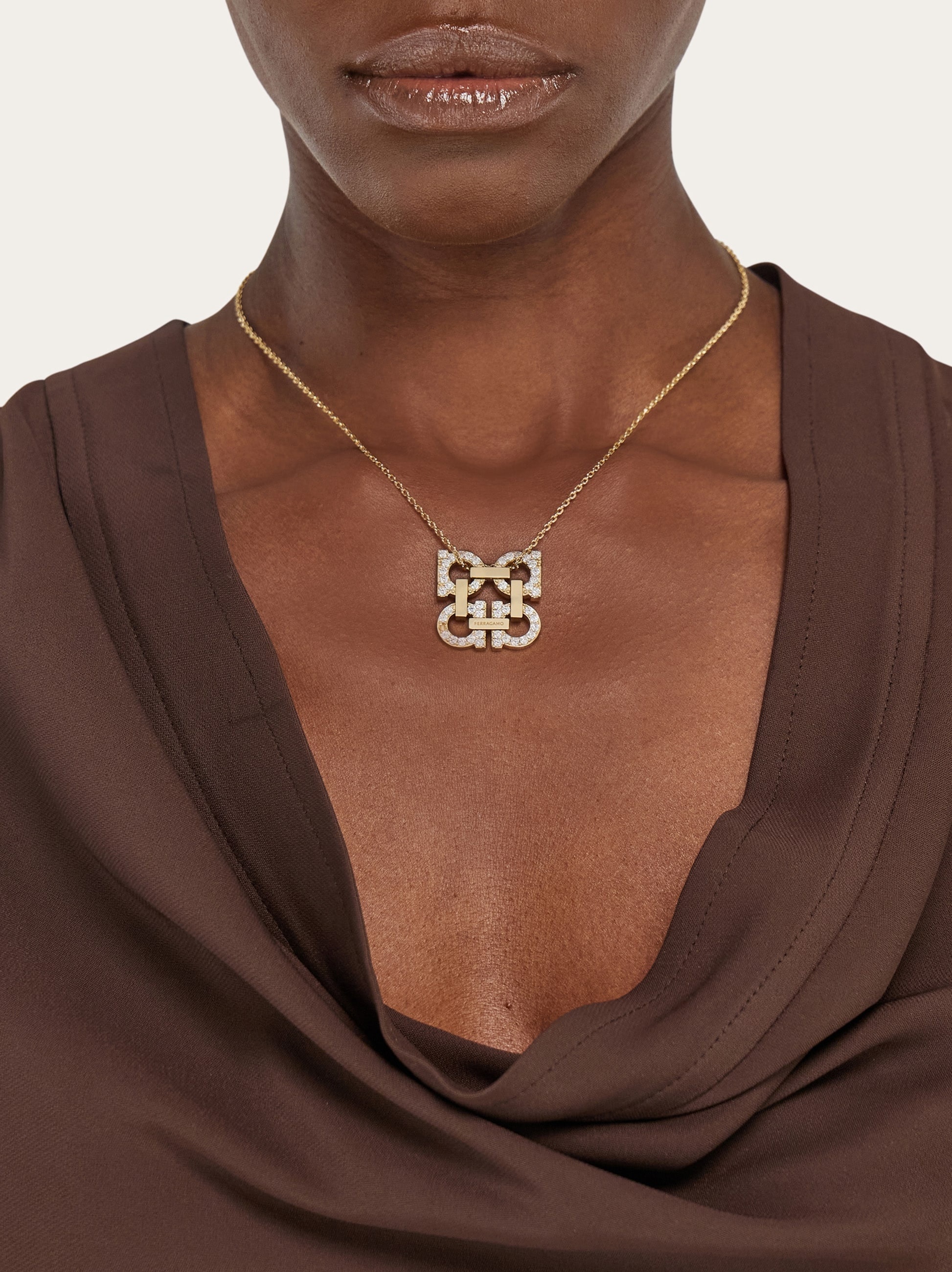 Crystal embellished four Gancini pendant necklace - 3