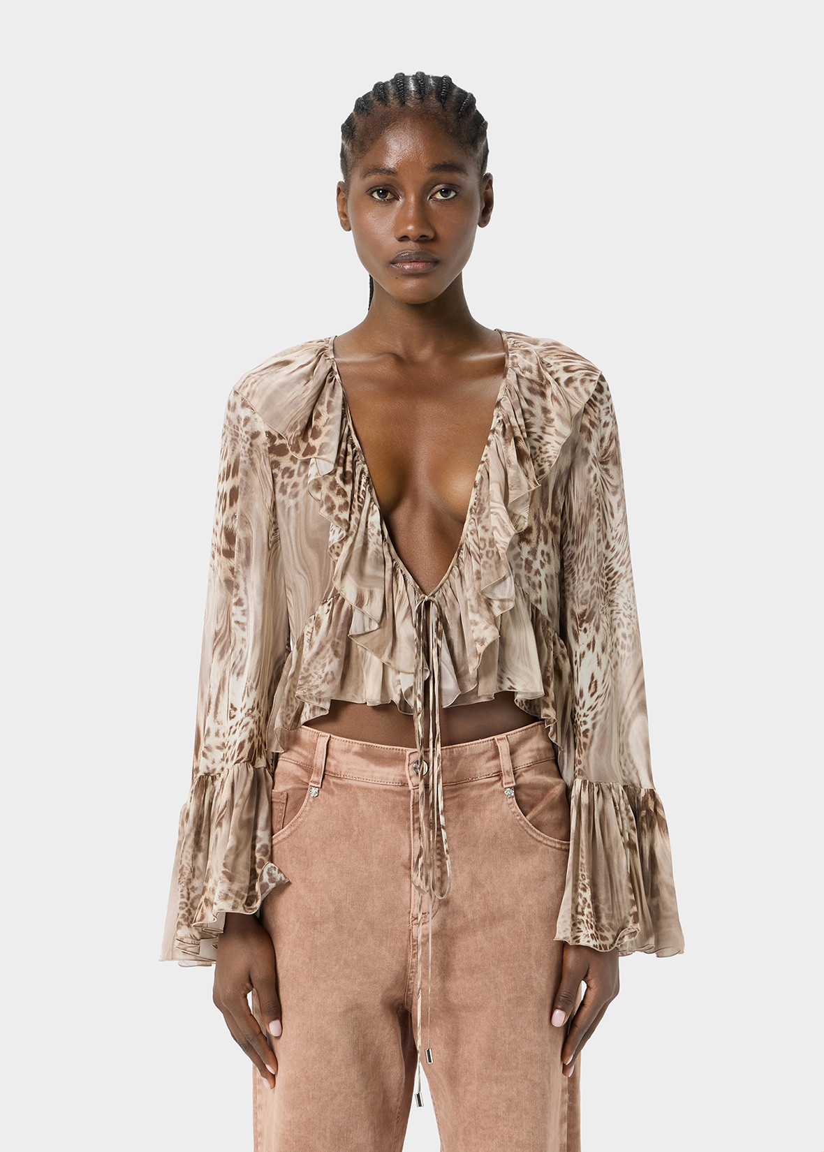 CHIFFON SHIRT WITH LIQUID LEOPARD PRINT - 3
