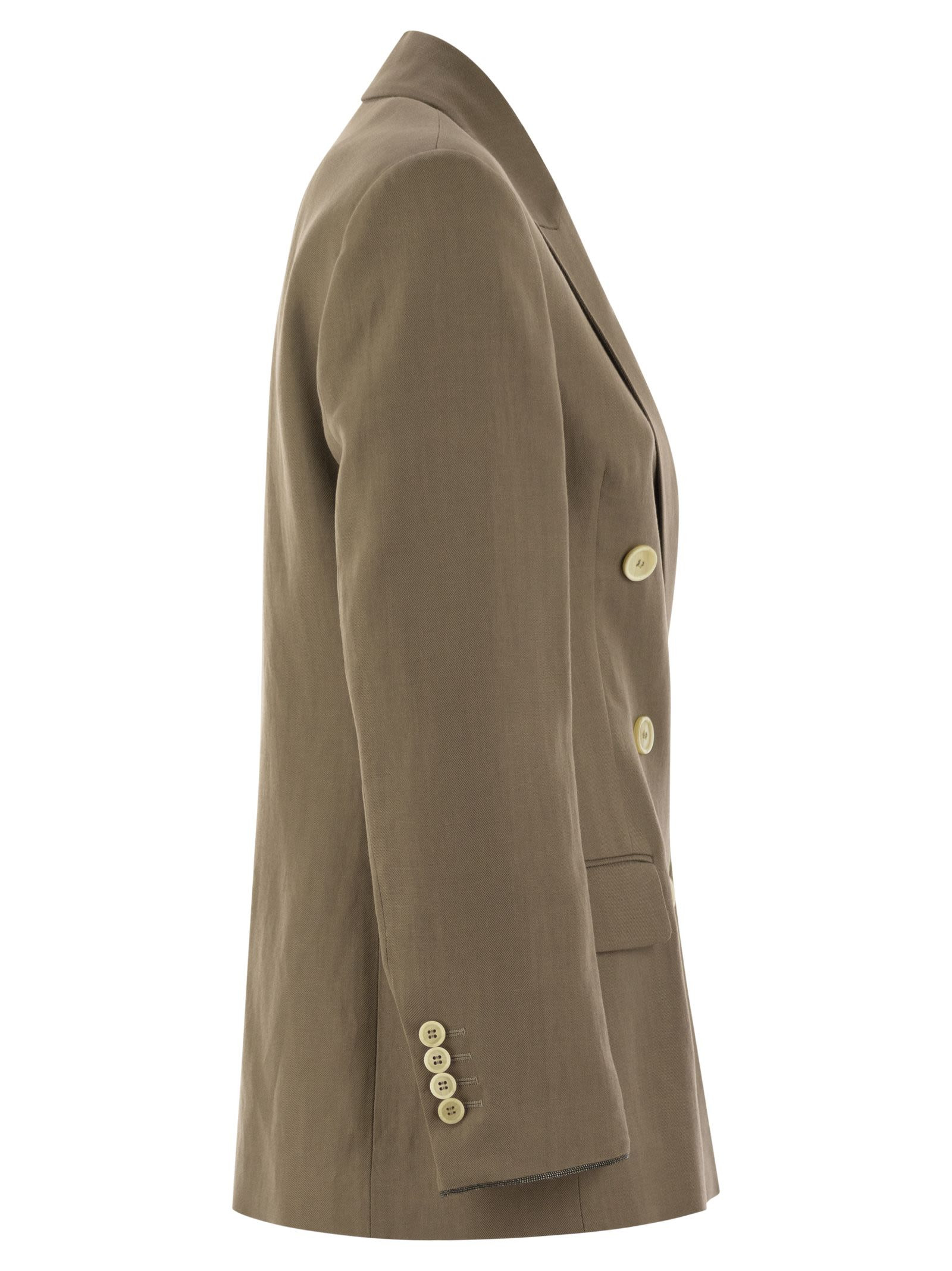 Brunello Cucinelli Women Fluid Viscose And Linen Twill Jacket With Shiny Cuffs - 3