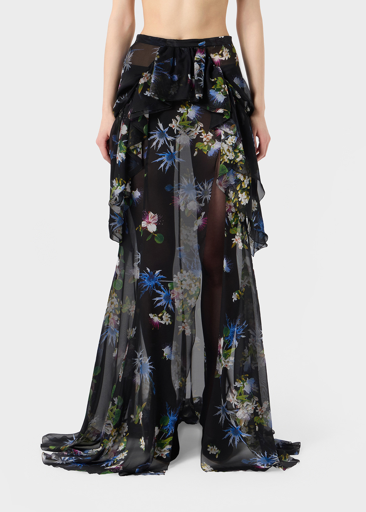 SILK CHIFFON PRINTED SKIRT WITH RUFFLES - 3