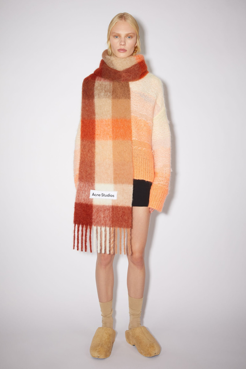 Acne Studios Mohair checked scarf - Orange/rust/white outlook
