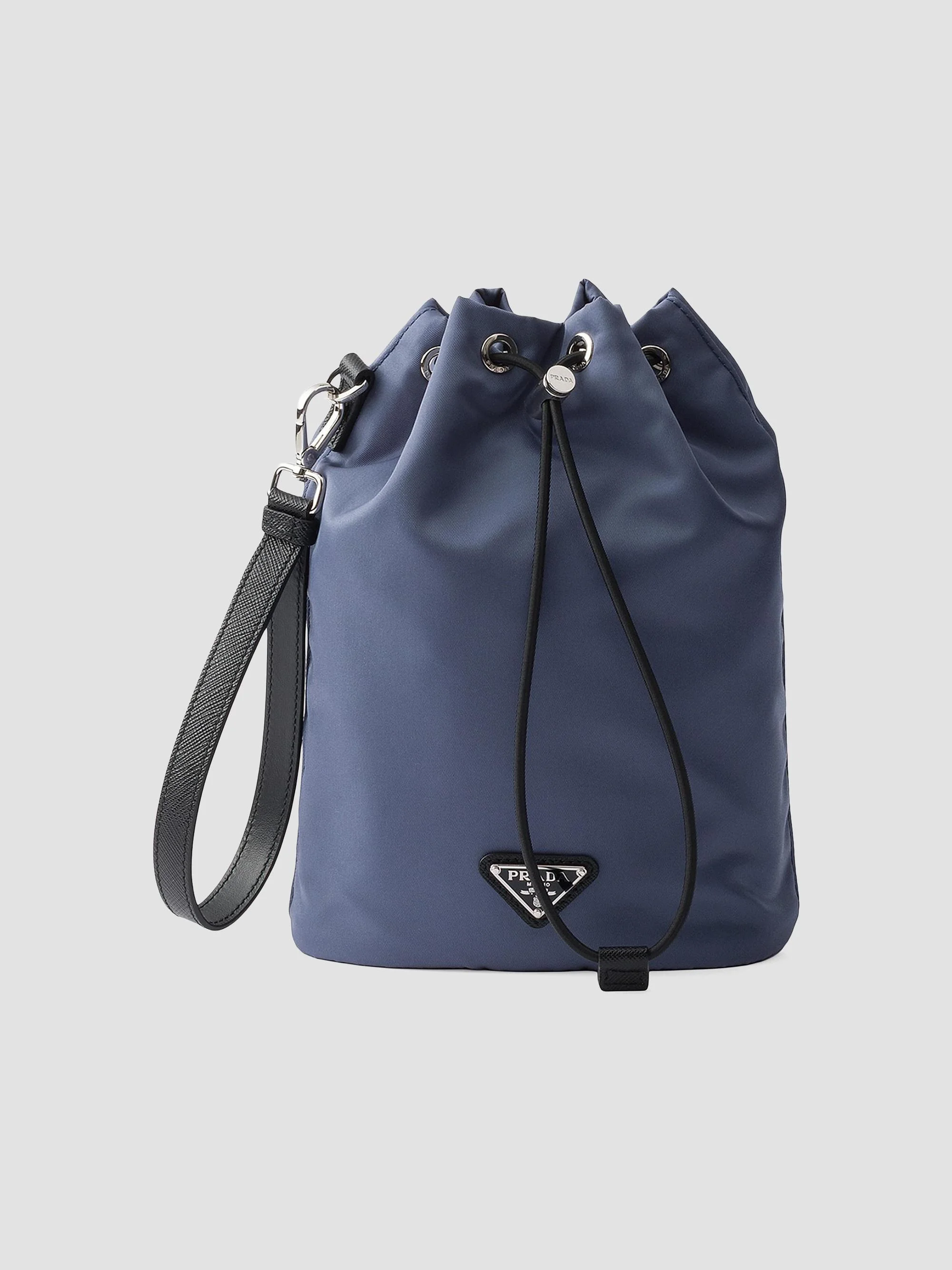Men's Re-Nylon and Saffiano Leather Pouch - Blue - 1