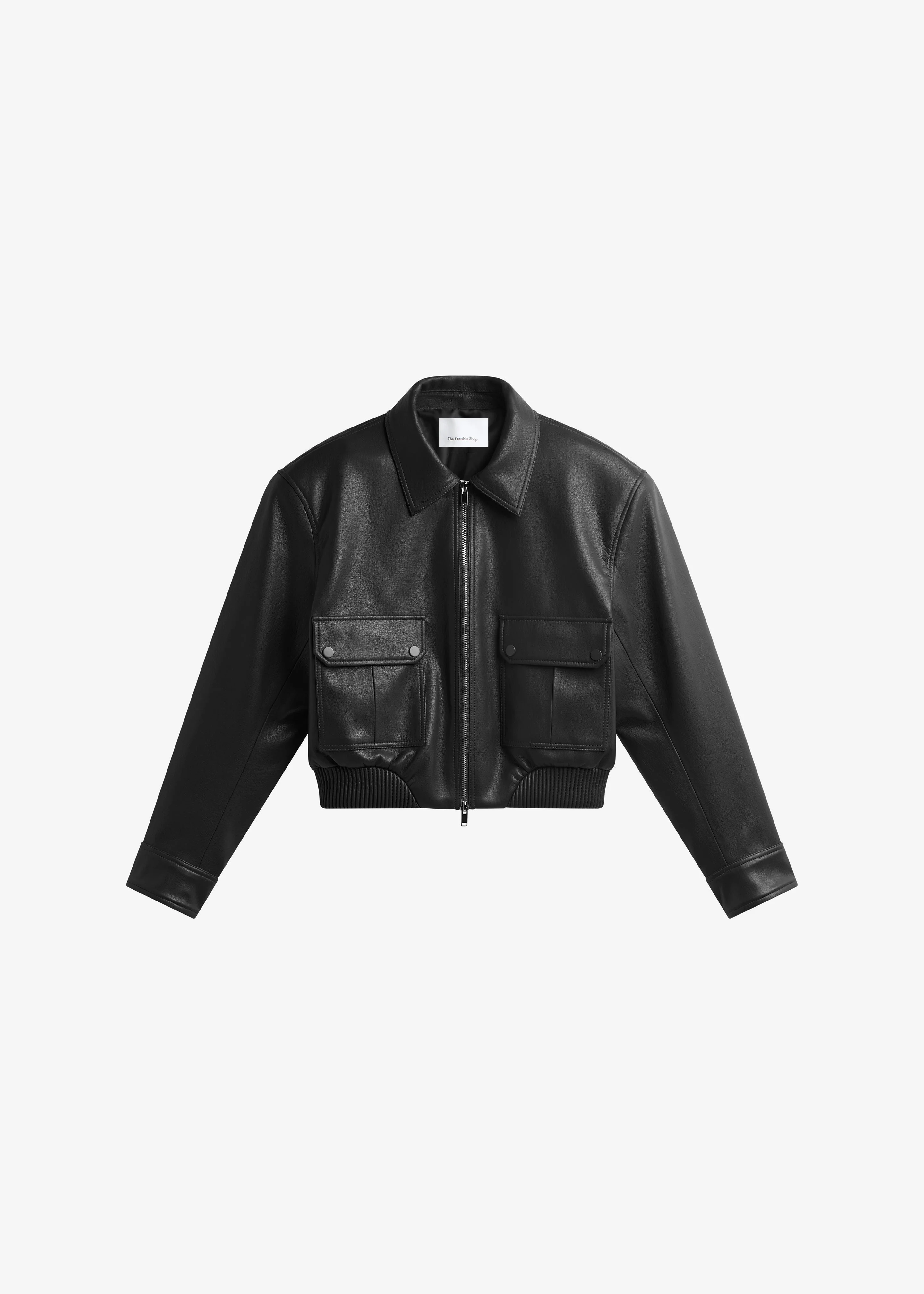 Denain Faux Leather Cropped Bomber Jacket - Black - 1